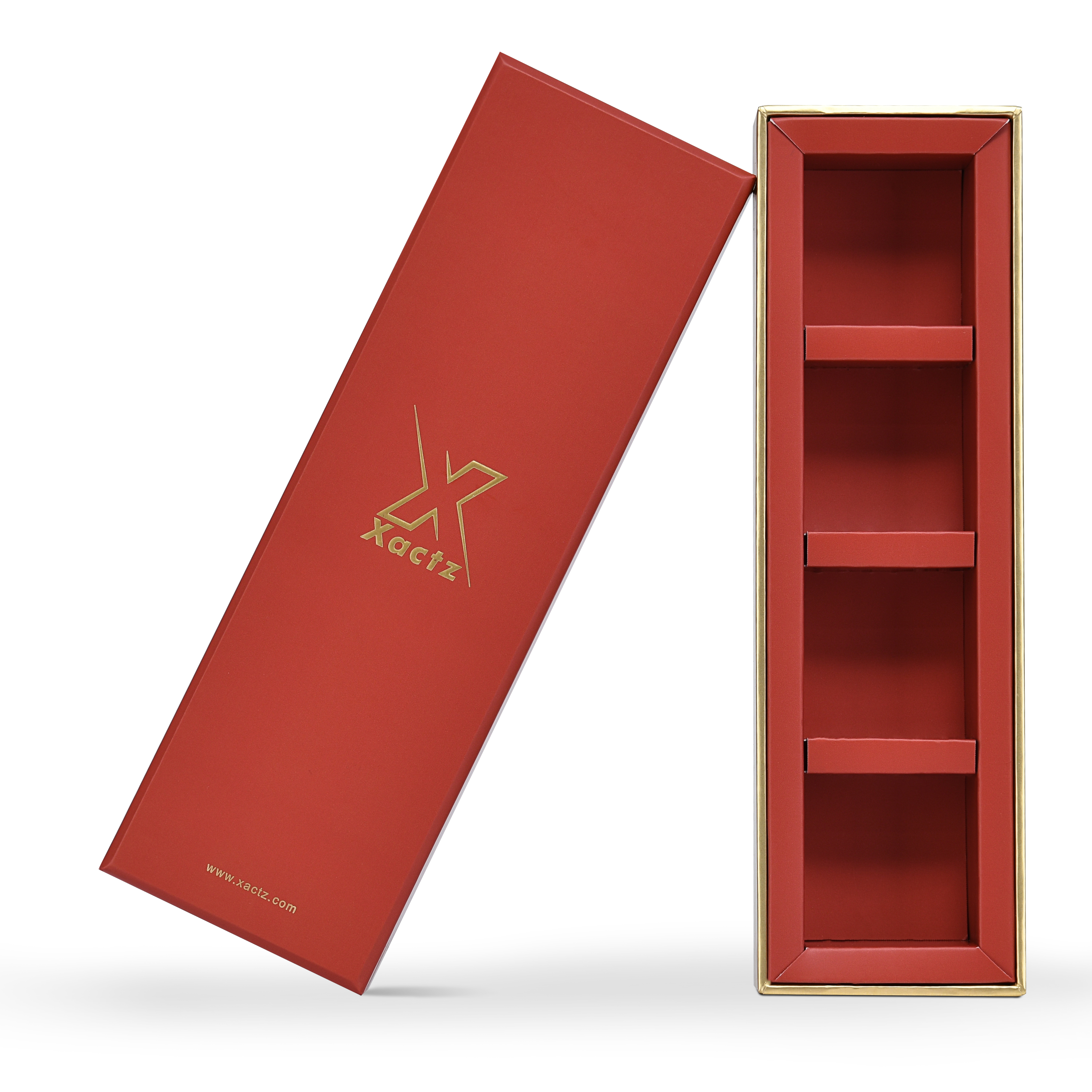 Emballage Luxe Sur Mesure Boîte Couvercle et Fond Rouge Plateau Intérieur Doré