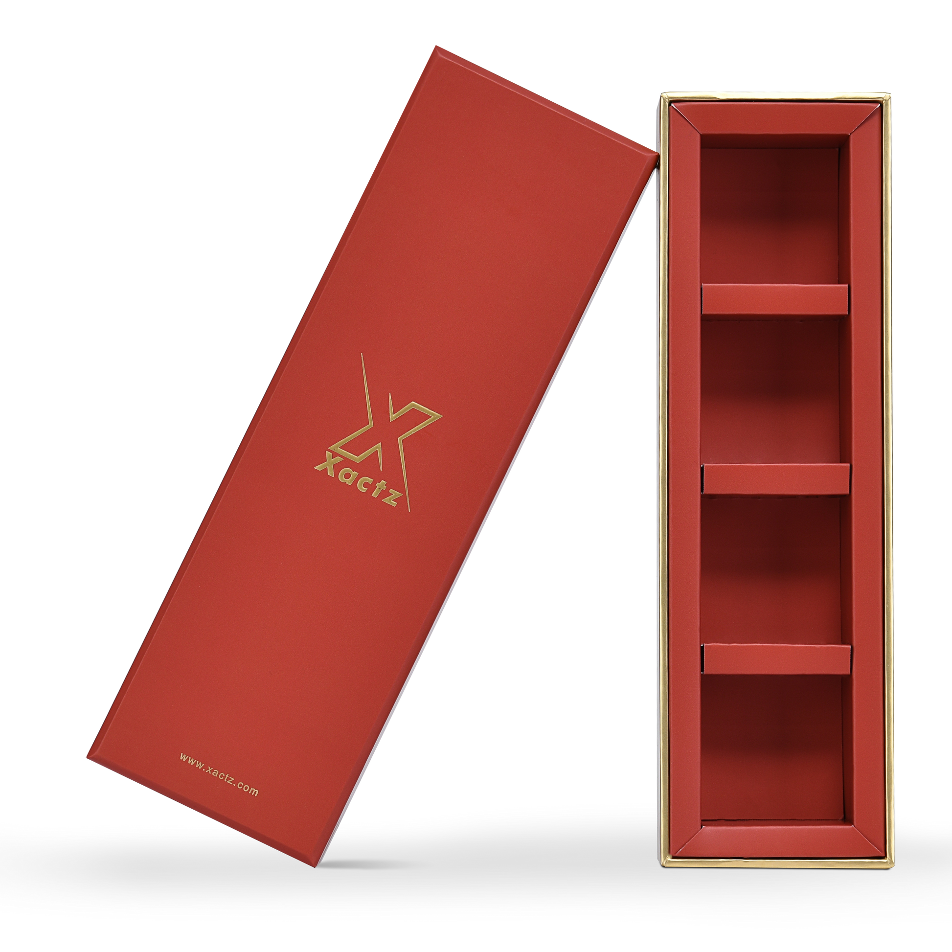 Emballage Luxe Sur Mesure Boîte Couvercle et Fond Rouge Plateau Intérieur Doré