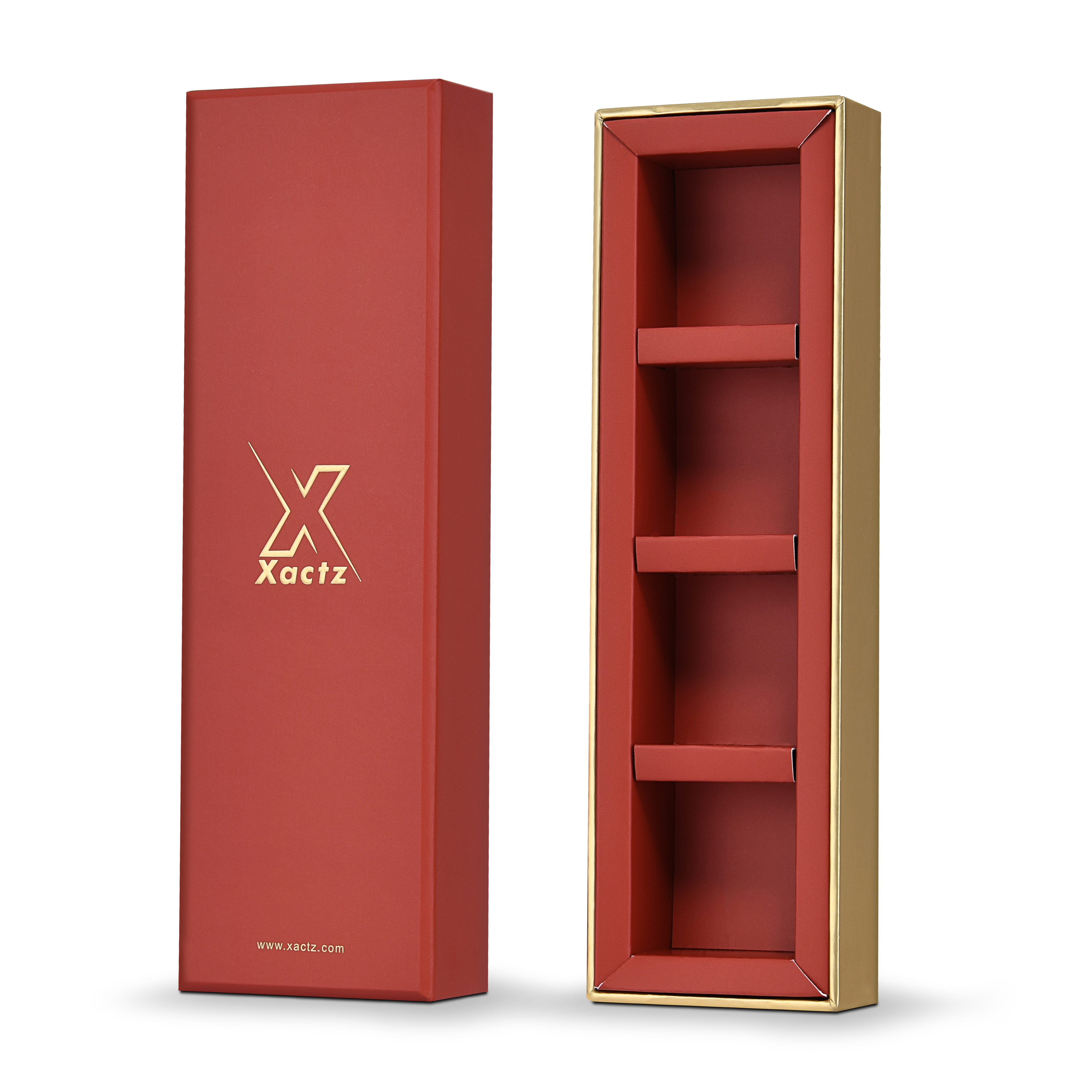 Emballage Luxe Sur Mesure Boîte Couvercle et Fond Rouge Plateau Intérieur Doré