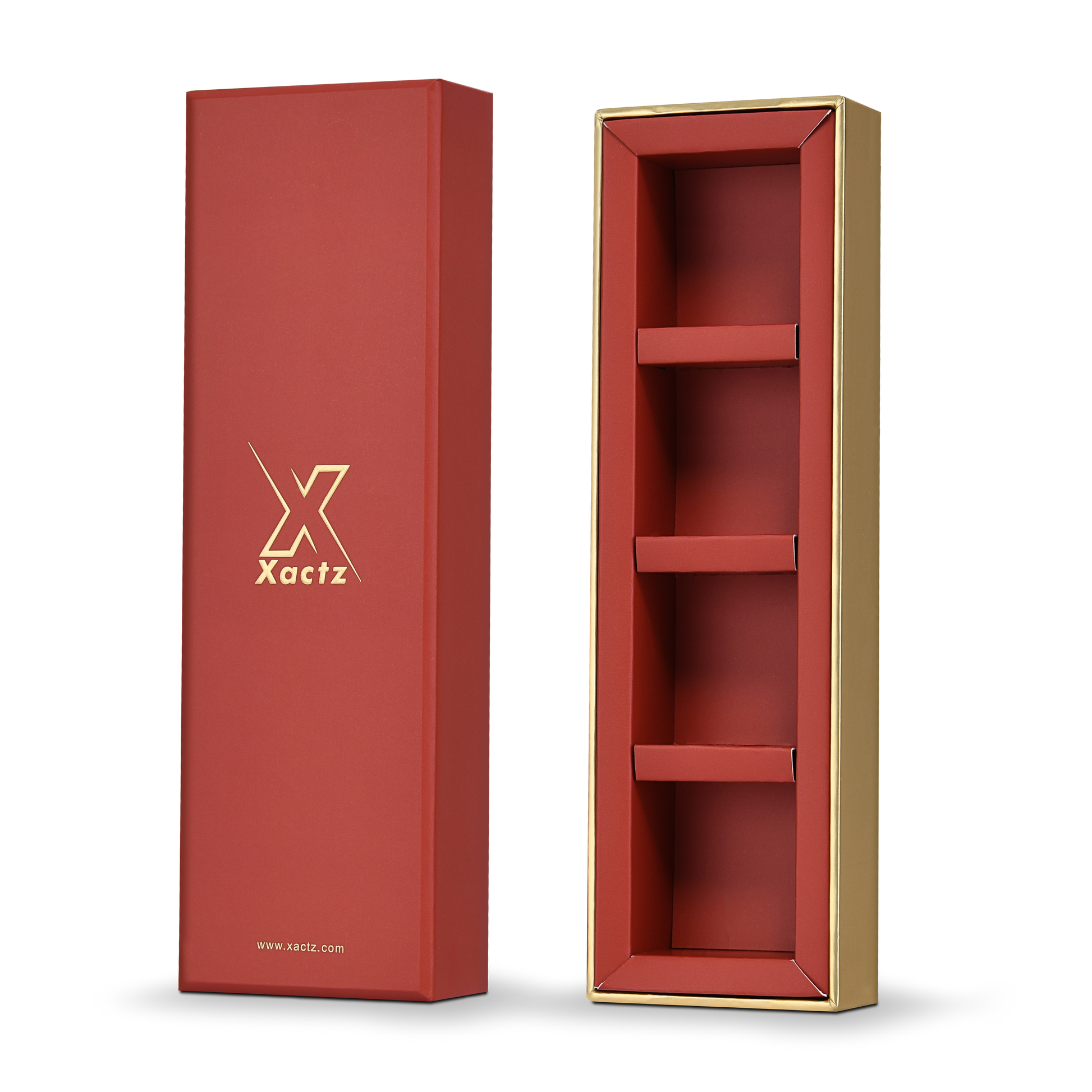 Emballage Luxe Sur Mesure Boîte Couvercle et Fond Rouge Plateau Intérieur Doré