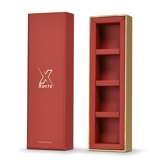 Luxury Custom Red Lid Base Box Gold Interior Paper Tray Packaging