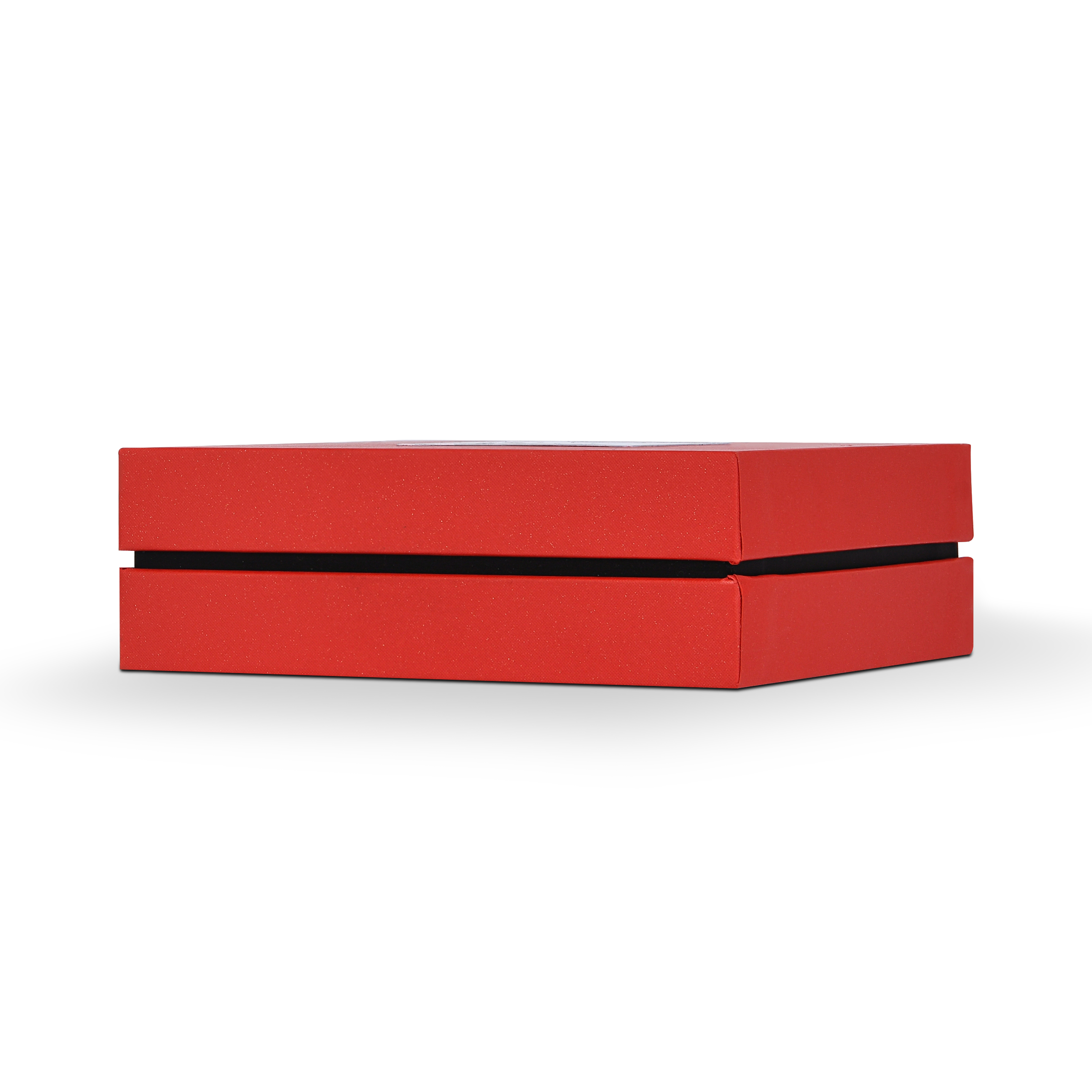 Boîte de luxe personnalisée avec couvercle et base rouges, emballage intérieur texturé multicouche