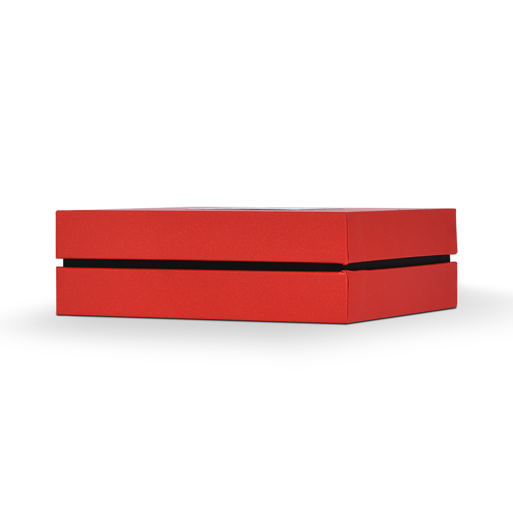 Boîte de luxe personnalisée avec couvercle et base rouges, emballage intérieur texturé multicouche