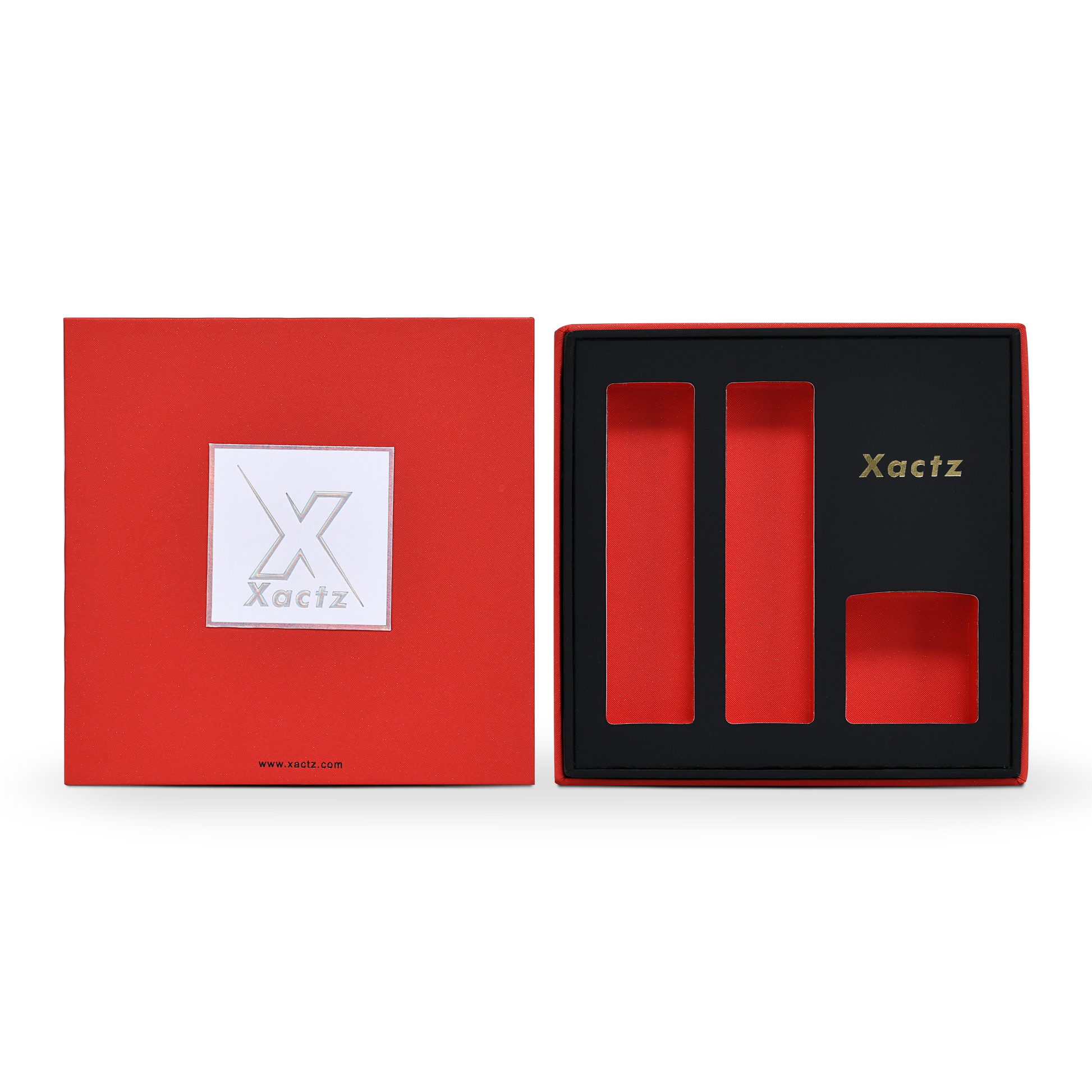 Boîte de luxe personnalisée avec couvercle et base rouges, emballage intérieur texturé multicouche