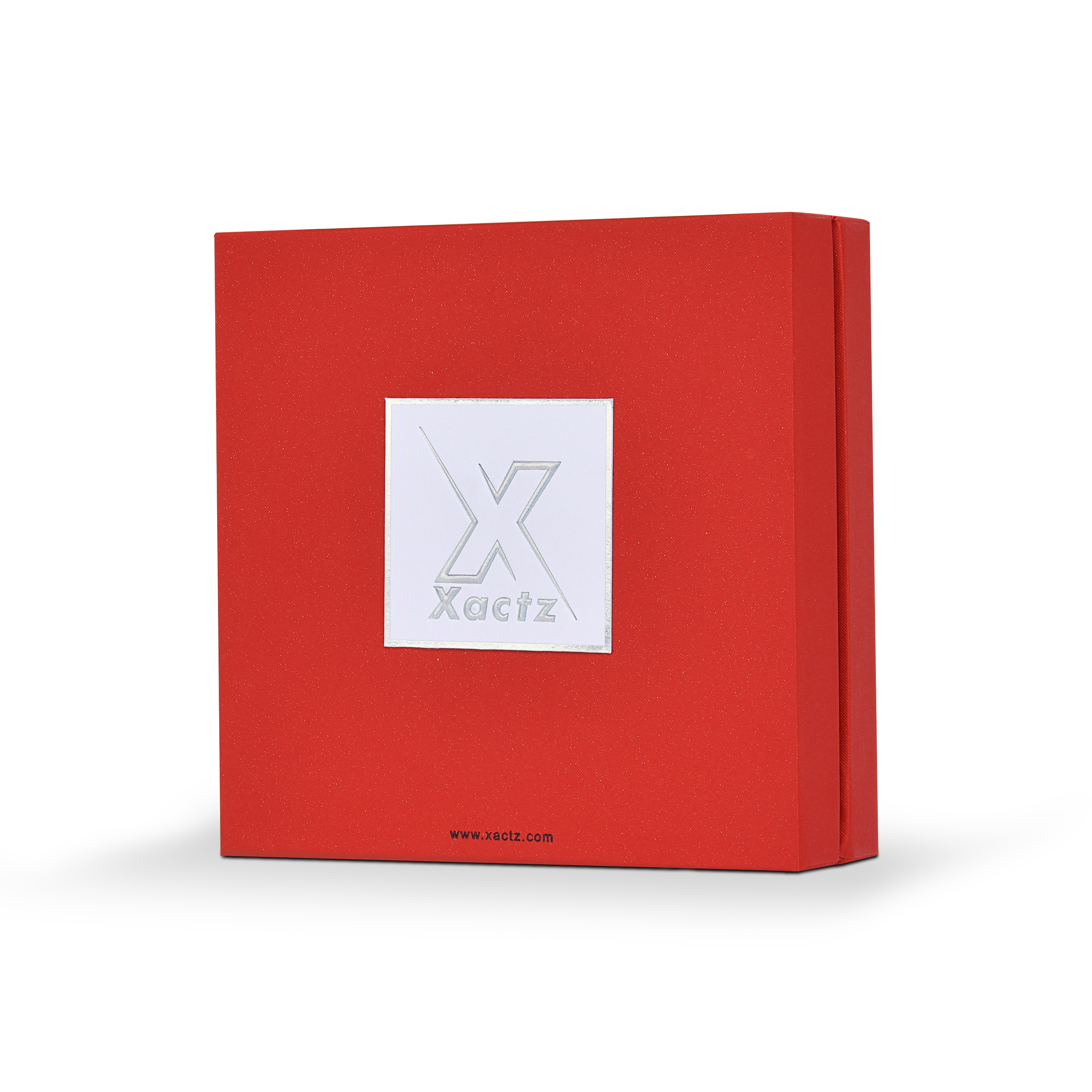 Boîte de luxe personnalisée avec couvercle et base rouges, emballage intérieur texturé multicouche