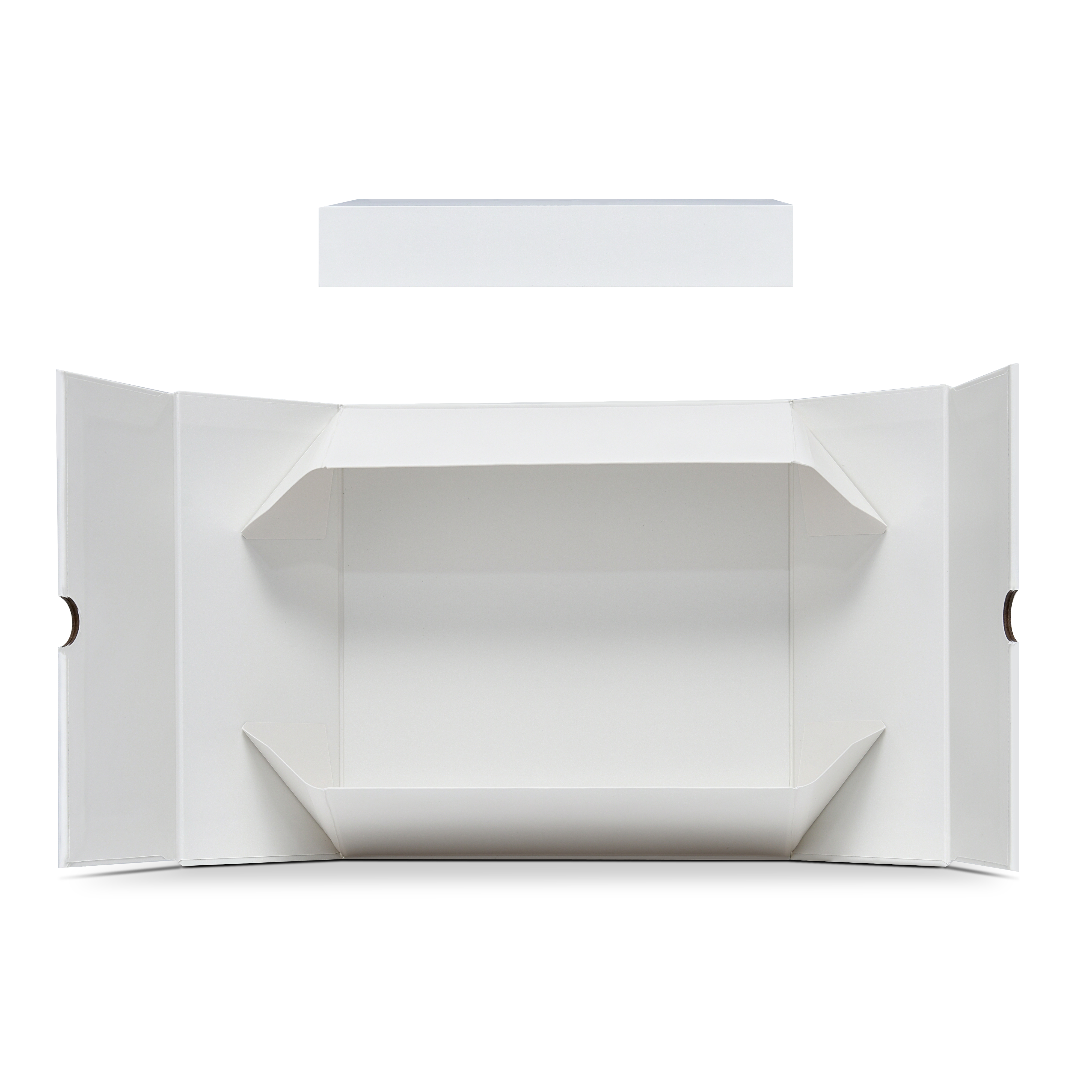 Boîte d'emballage de luxe sur mesure, avec couvercle rabattable, base et texture, de couleur blanc cassé
