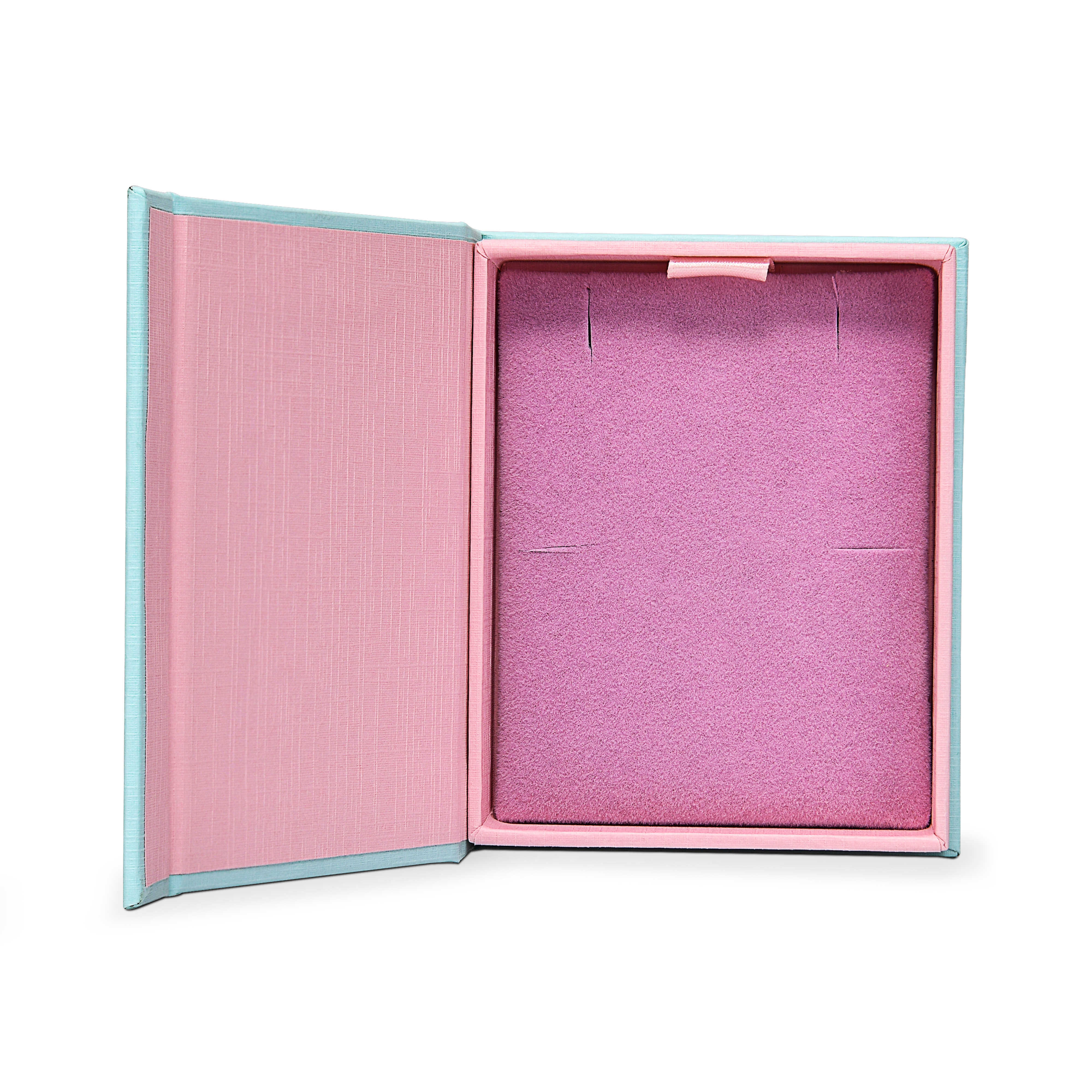 Emballage de luxe personnalisé Boîte-livre bleue en carton, gaufrage à chaud argenté et insert en mousse velours