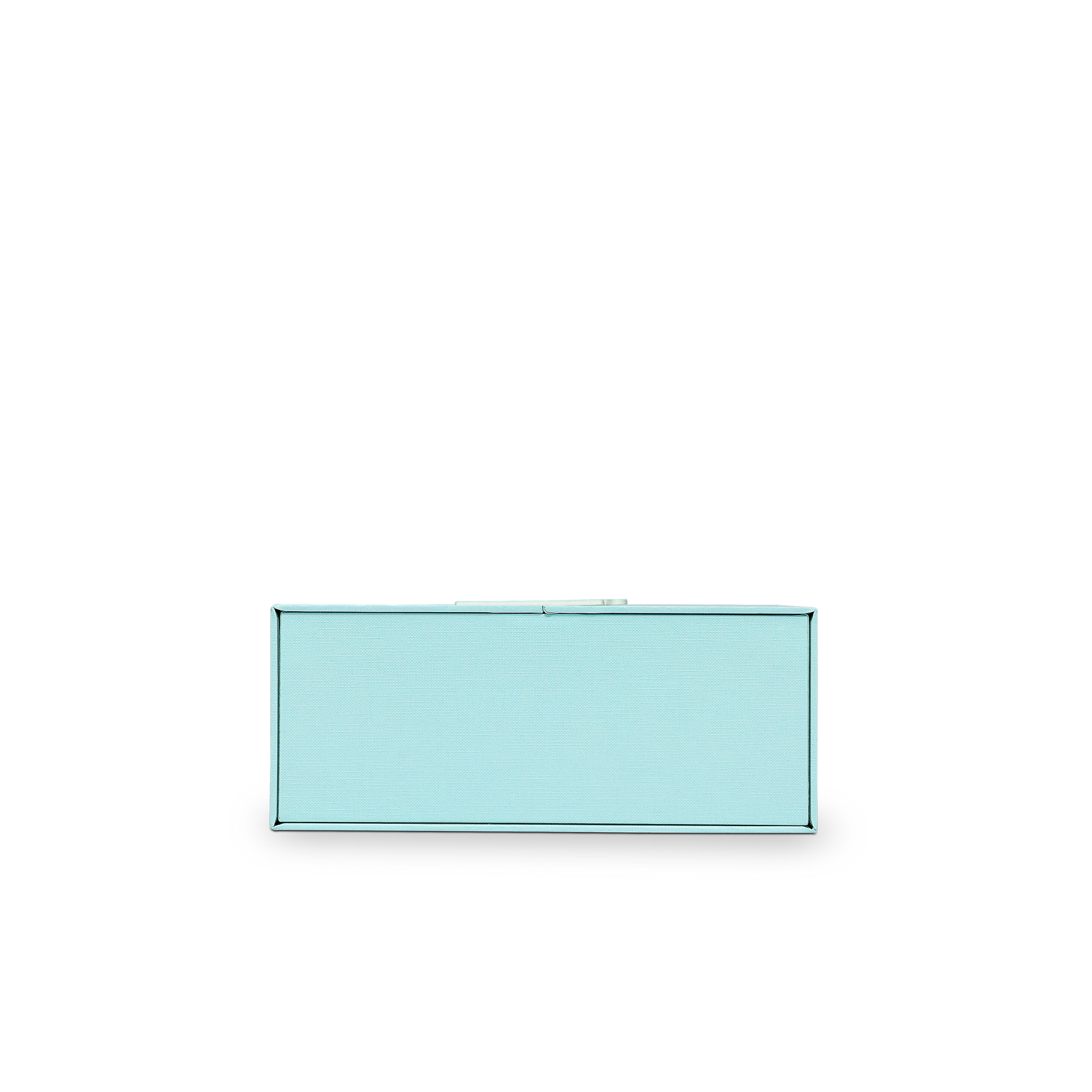 Boîte de luxe sur mesure à couvercle rabattable bleu avec insert en carte herbe de raphia et feuille d'or