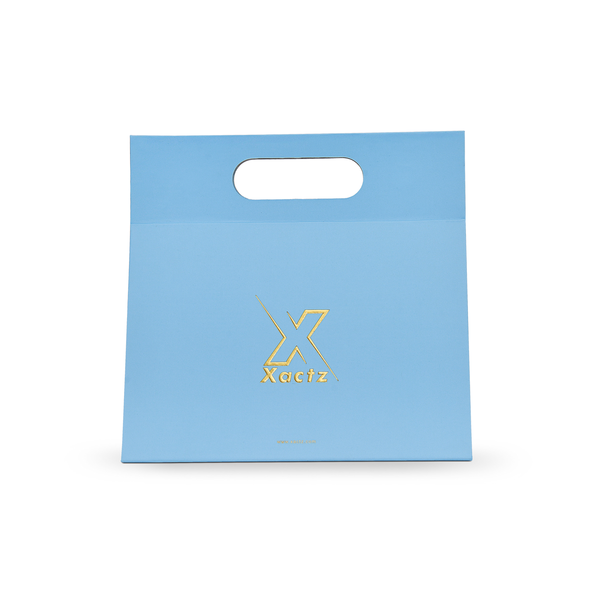 Premium Sky Blue Shopping Bag with Gold Foil and Die-Cut Handles
