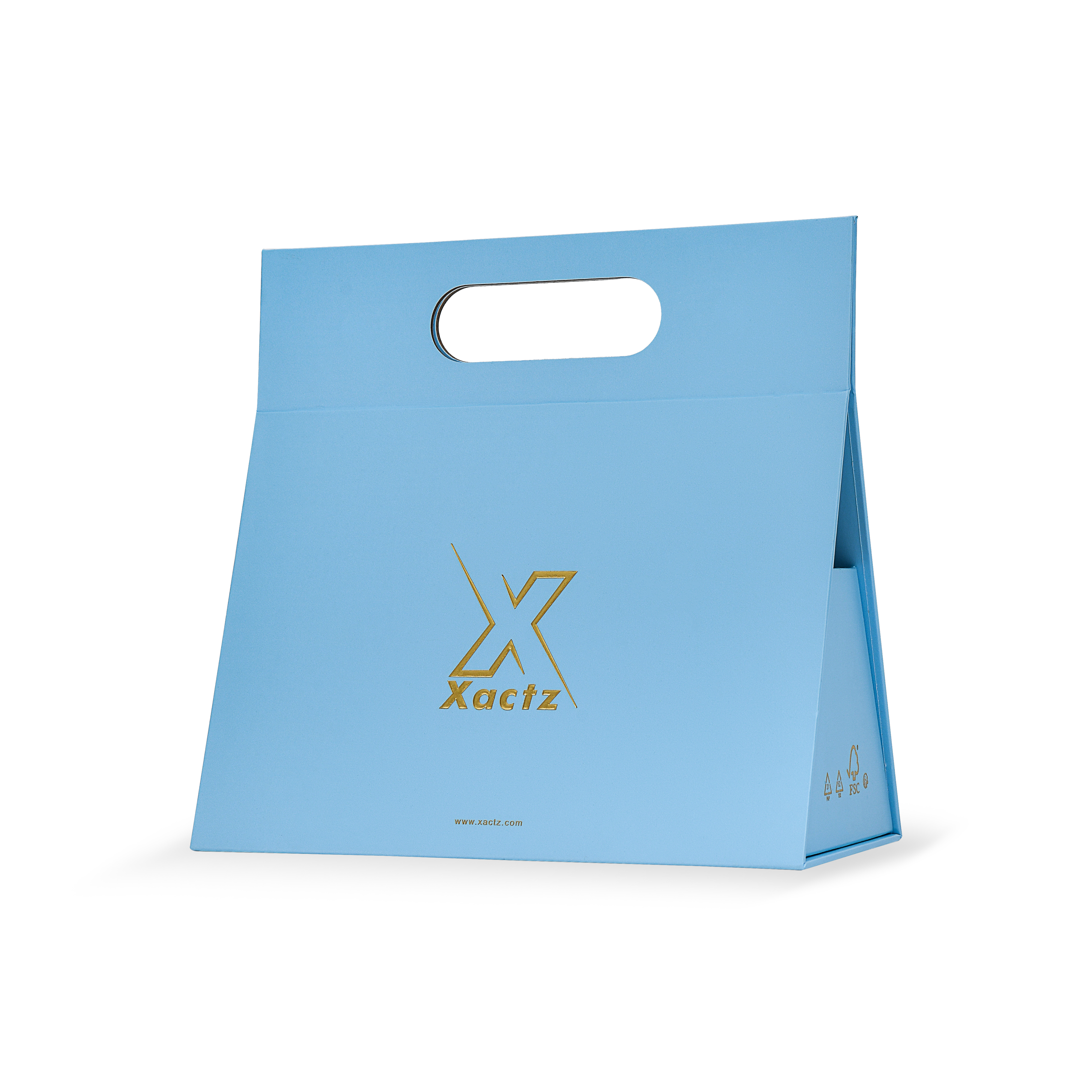 Premium Sky Blue Shopping Bag with Gold Foil and Die-Cut Handles