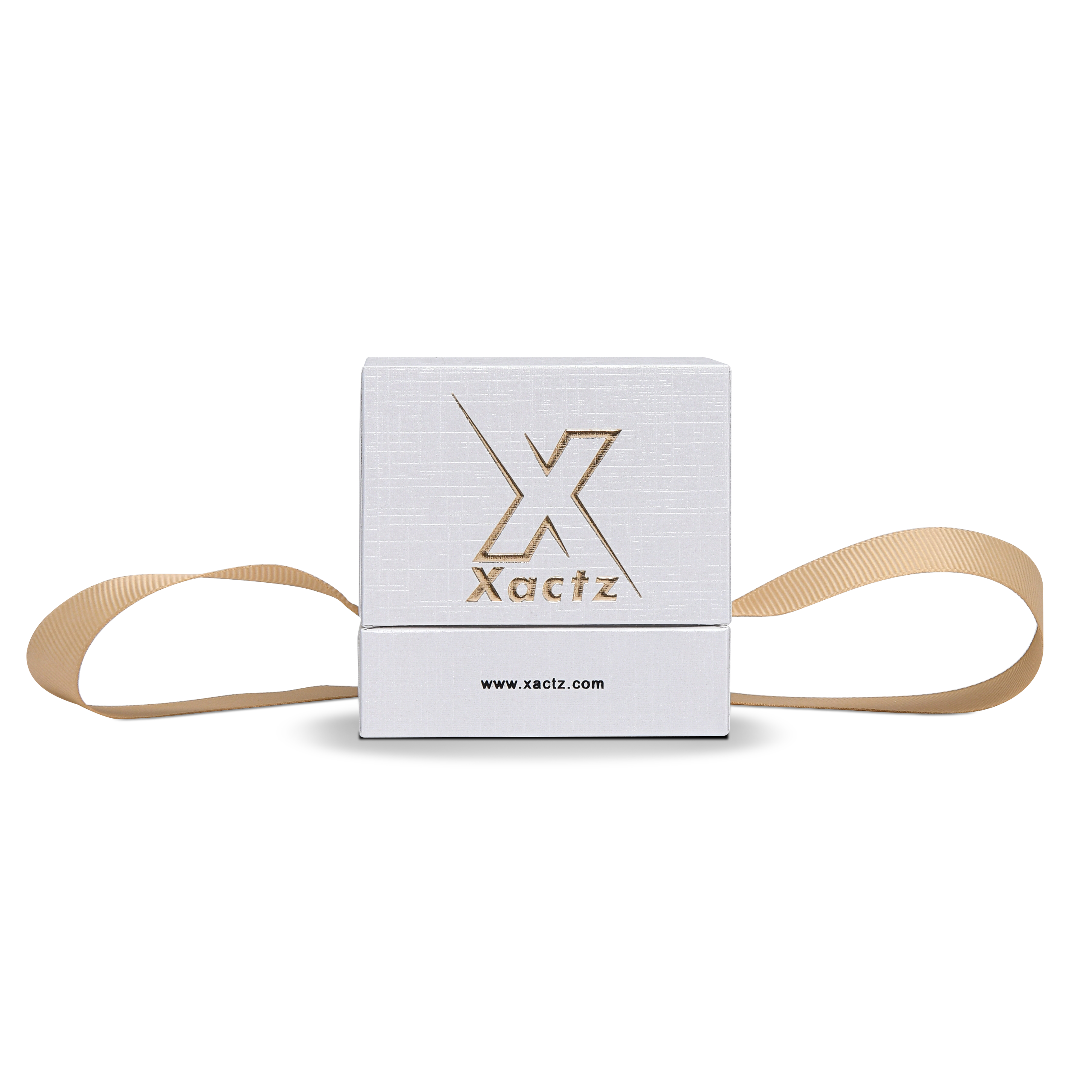 Premium Super White Textured Gold Embossed Hot Stamped Rigid Box with Ribbon Closure