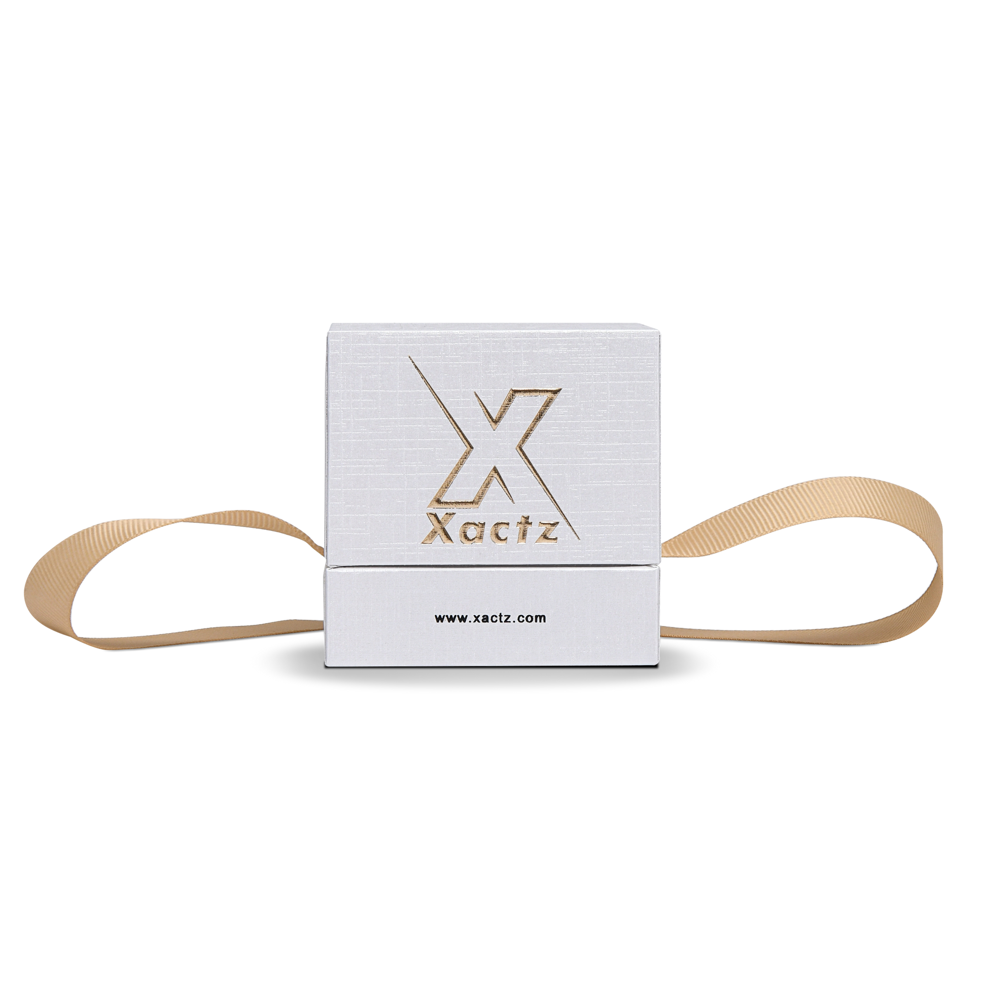 Premium Super White Textured Gold Embossed Hot Stamped Rigid Box with Ribbon Closure