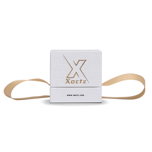 Premium Super White Textured Gold Embossed Hot Stamped Rigid Box with Ribbon Closure