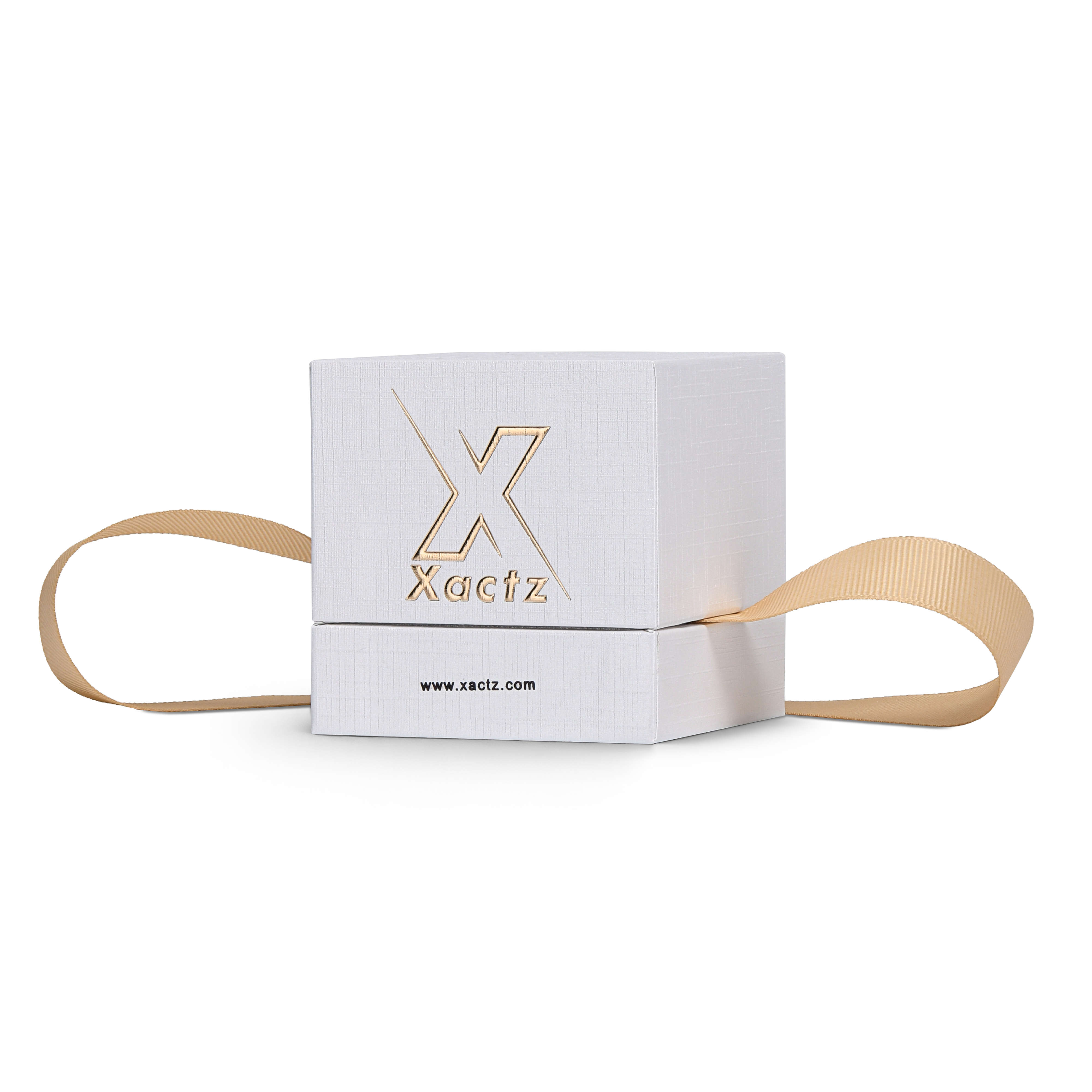 Premium Super White Textured Gold Embossed Hot Stamped Rigid Box with Ribbon Closure