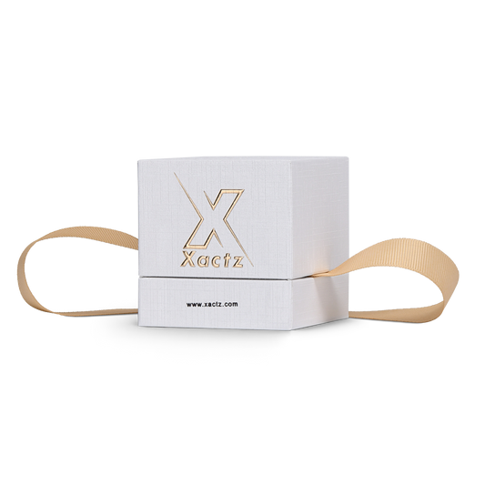 Premium Super White Textured Gold Embossed Hot Stamped Rigid Box with Ribbon Closure