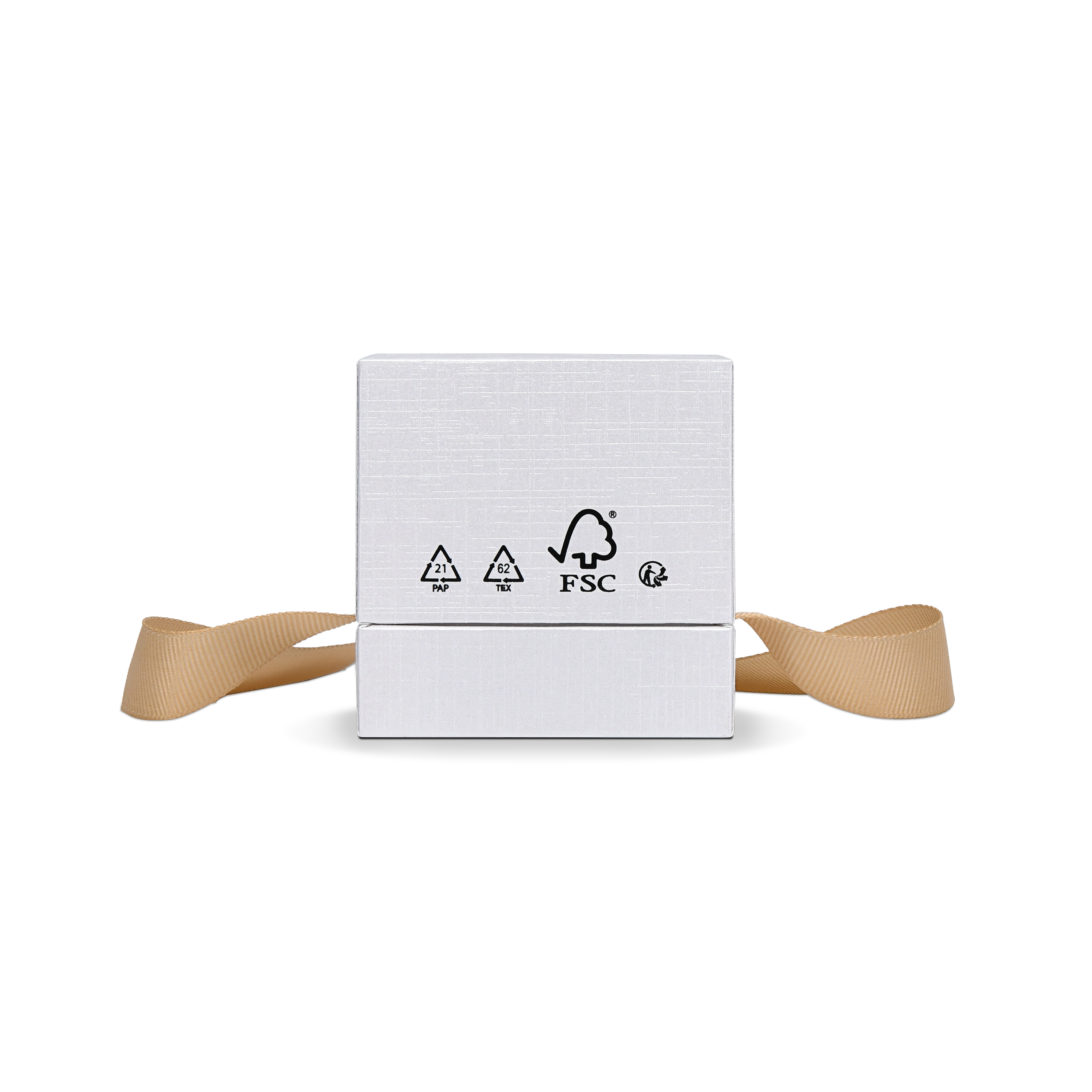 Premium Super White Textured Gold Embossed Hot Stamped Rigid Box with Ribbon Closure