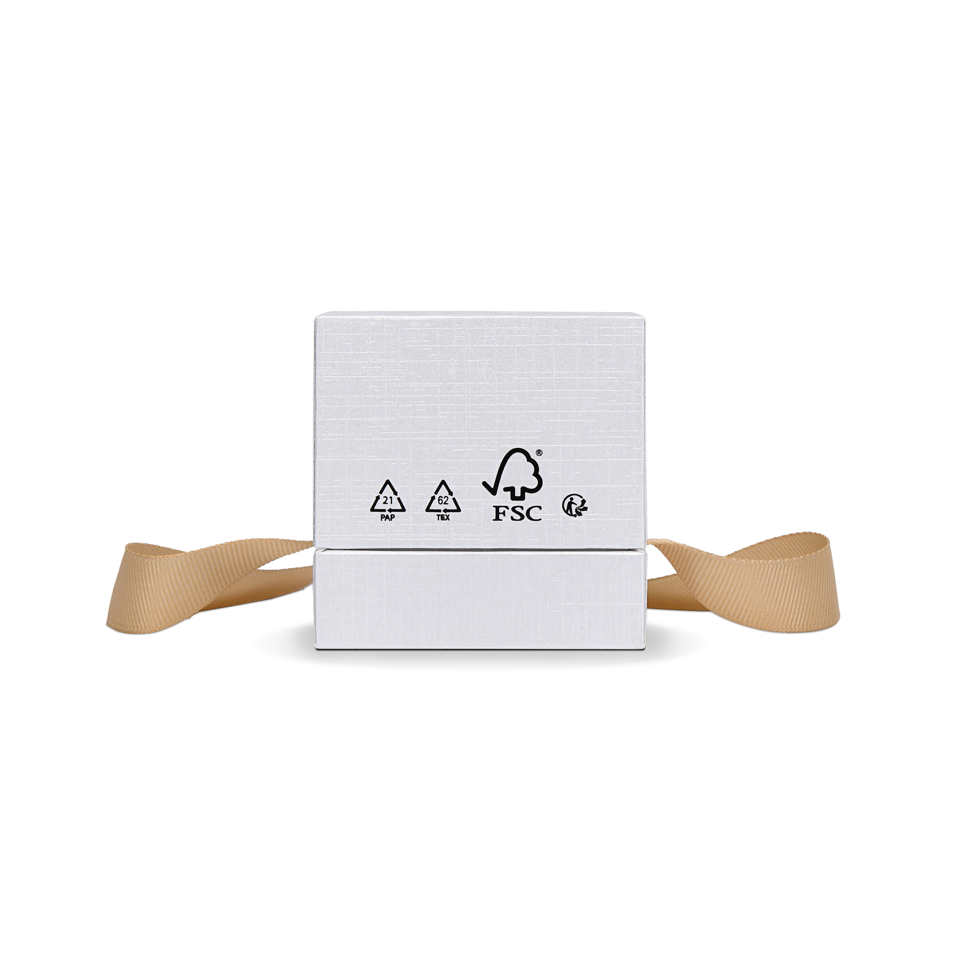 Premium Super White Textured Gold Embossed Hot Stamped Rigid Box with Ribbon Closure