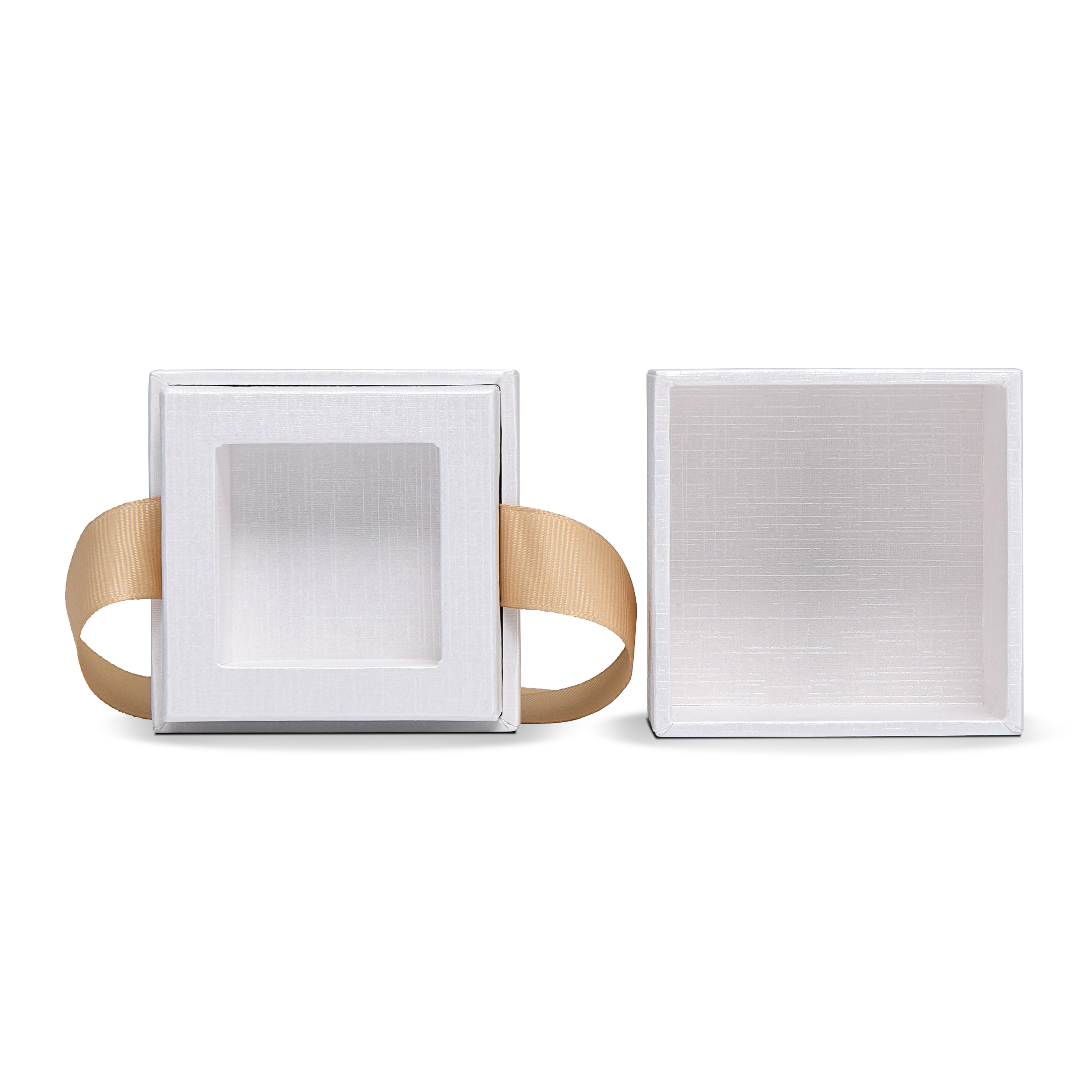 Premium Super White Textured Gold Embossed Hot Stamped Rigid Box with Ribbon Closure