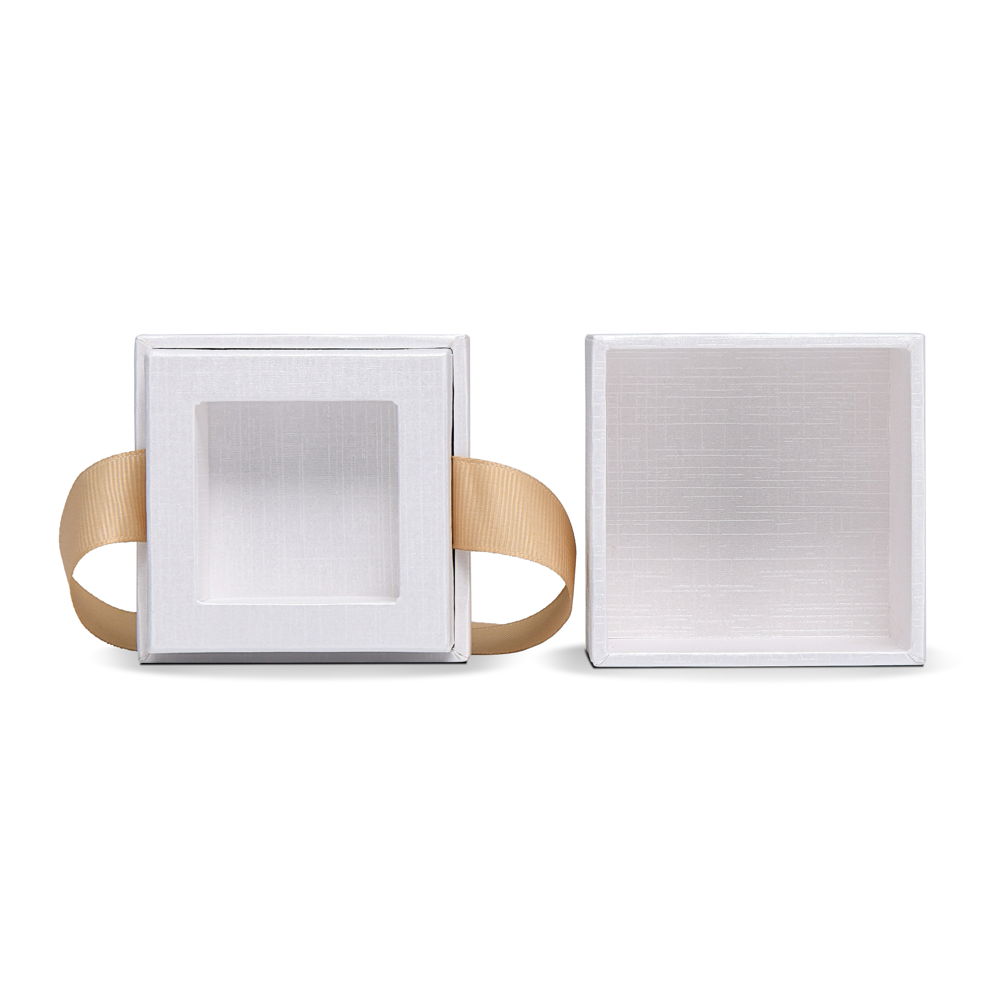 Premium Super White Textured Gold Embossed Hot Stamped Rigid Box with Ribbon Closure