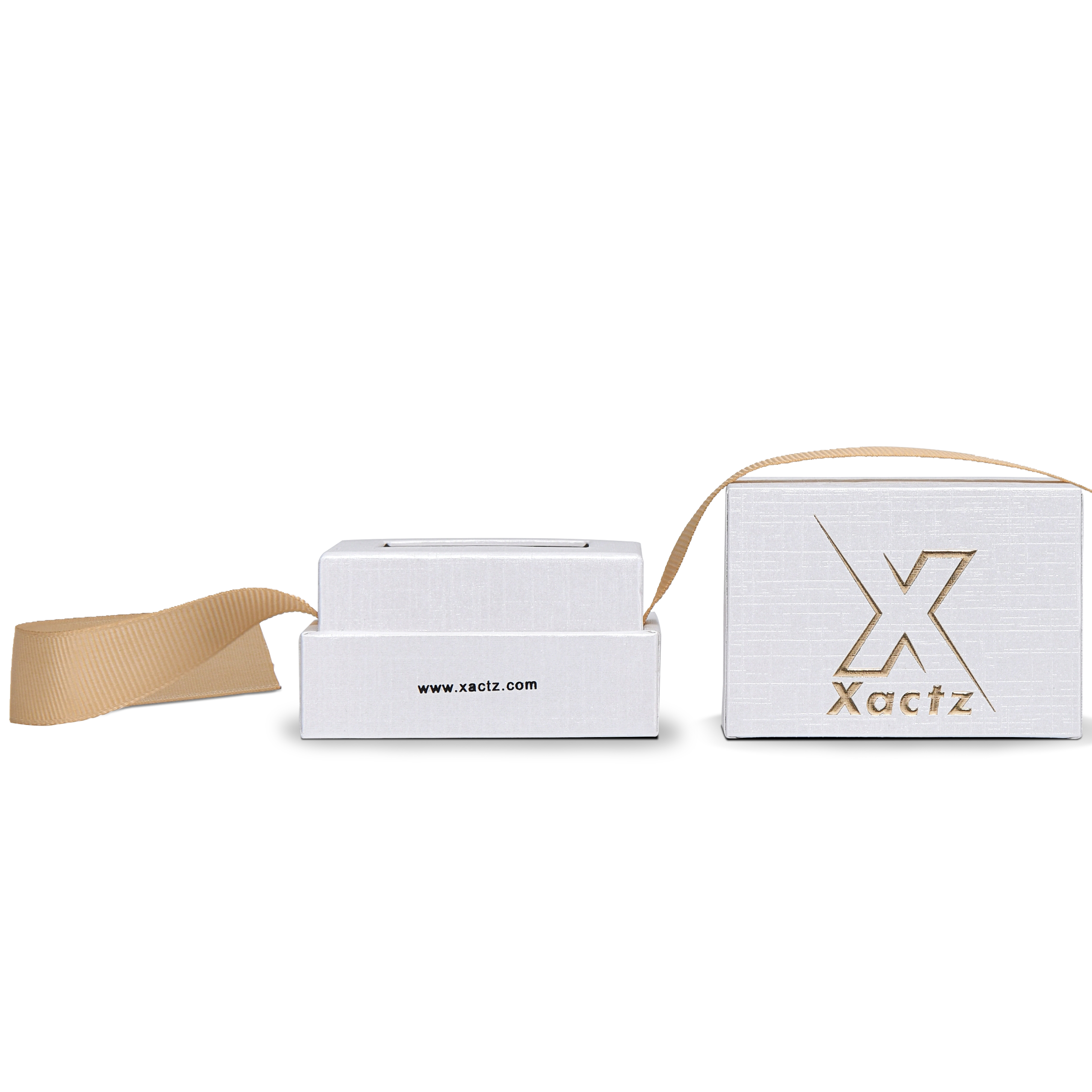 Premium Super White Textured Gold Embossed Hot Stamped Rigid Box with Ribbon Closure