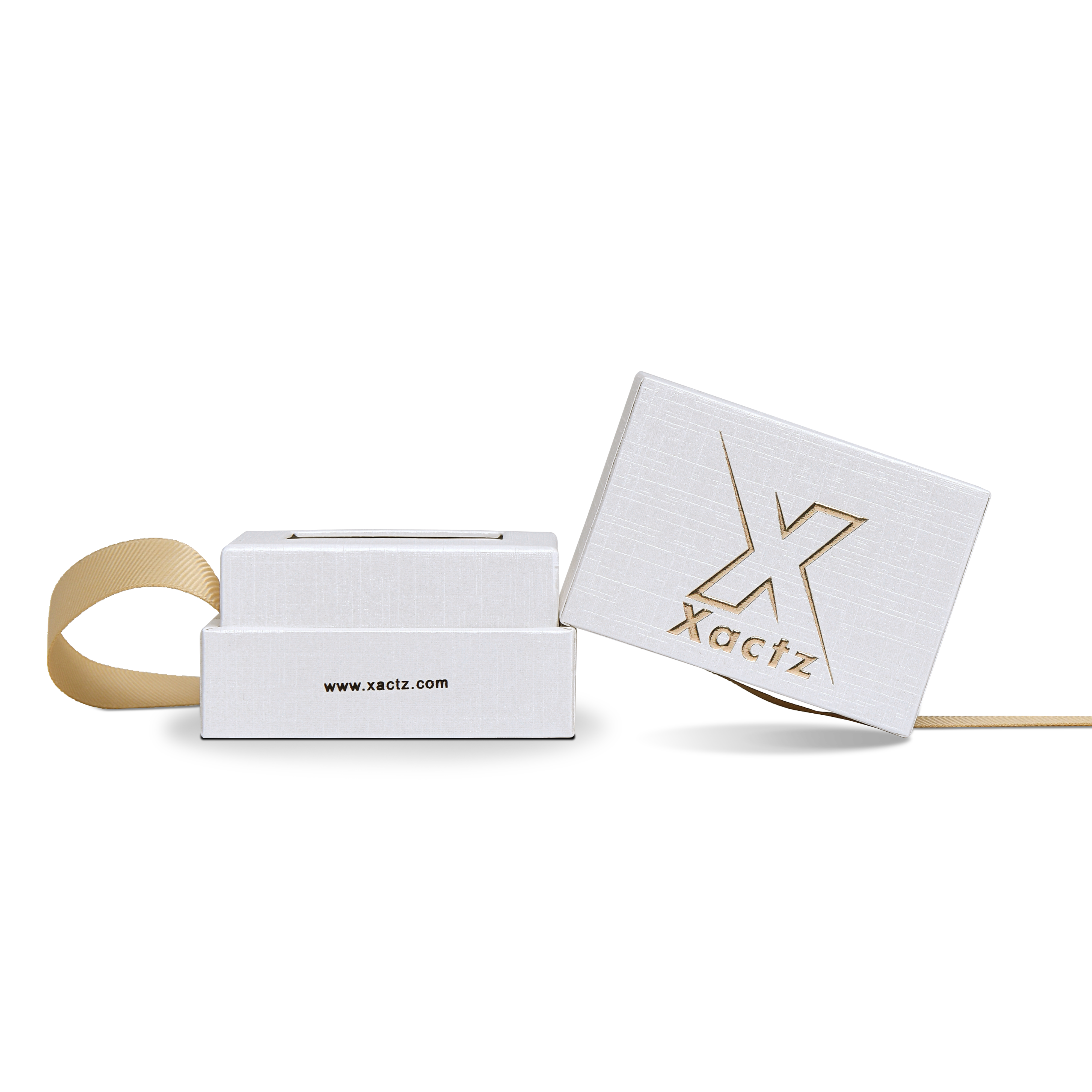 Premium Super White Textured Gold Embossed Hot Stamped Rigid Box with Ribbon Closure