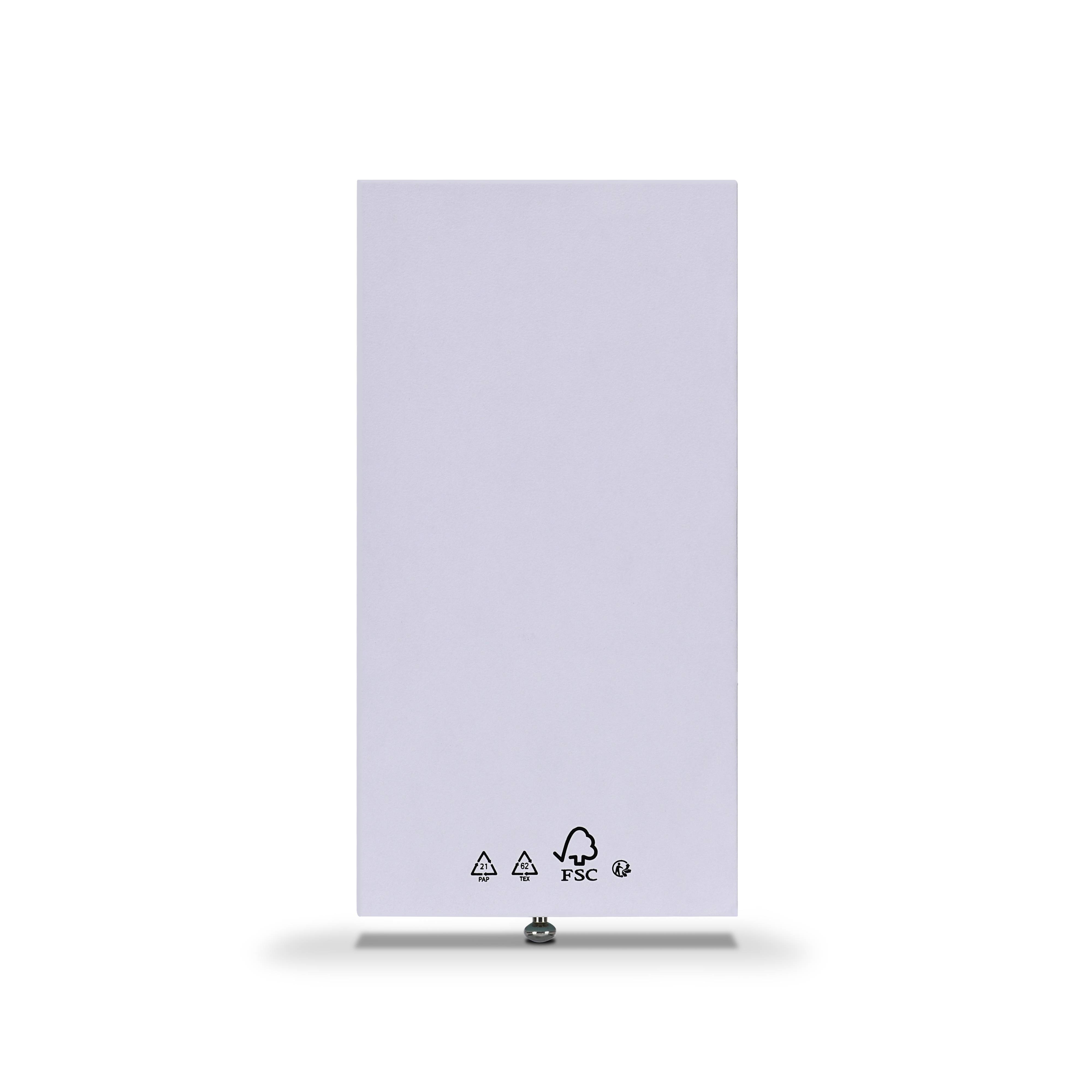 Rear view of Xactz drawer box showing PAP, TEX, FSC, and recycling certification symbols at base.