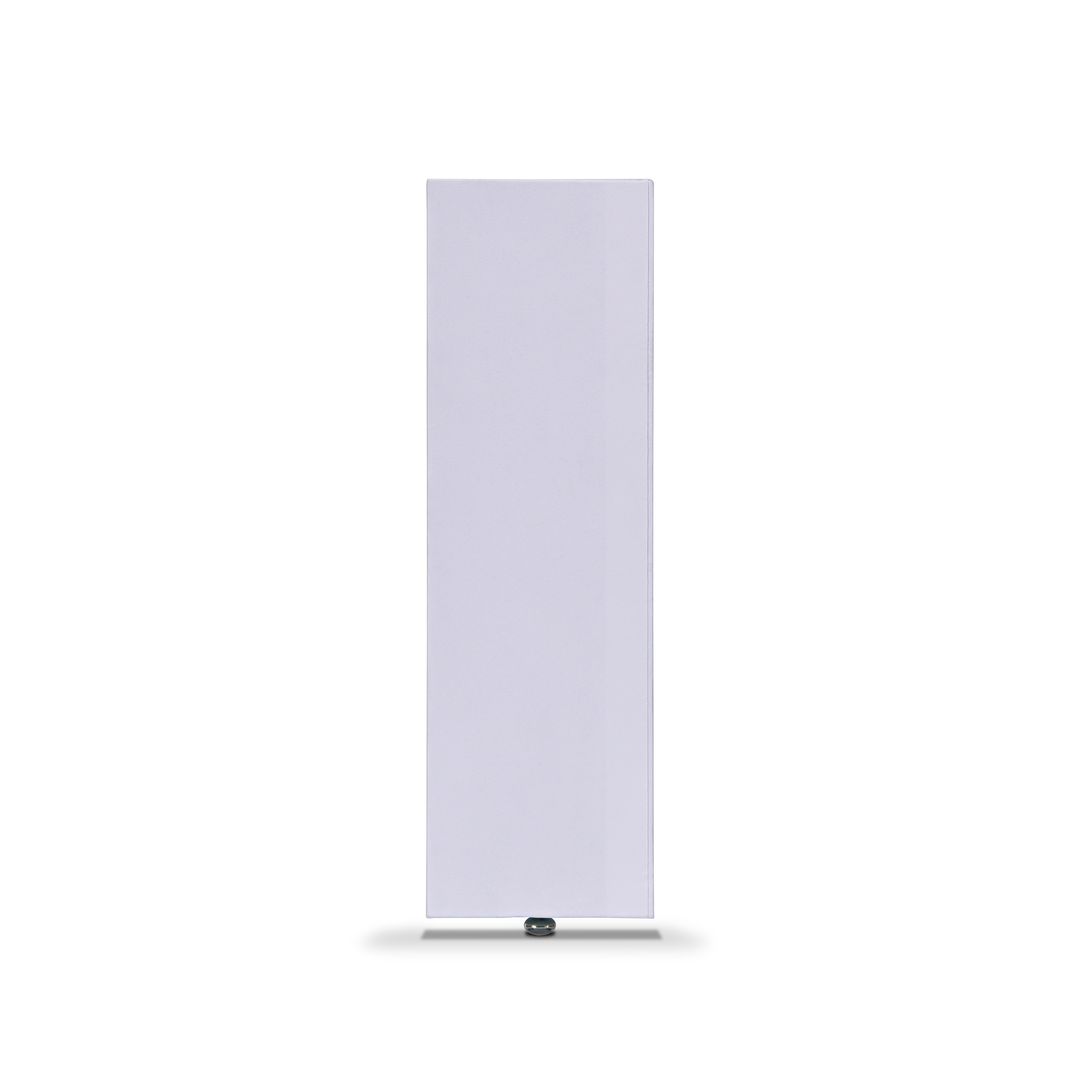Side view of lavender-white Xactz rigid drawer box showing plain surface and metal pull bead at base.