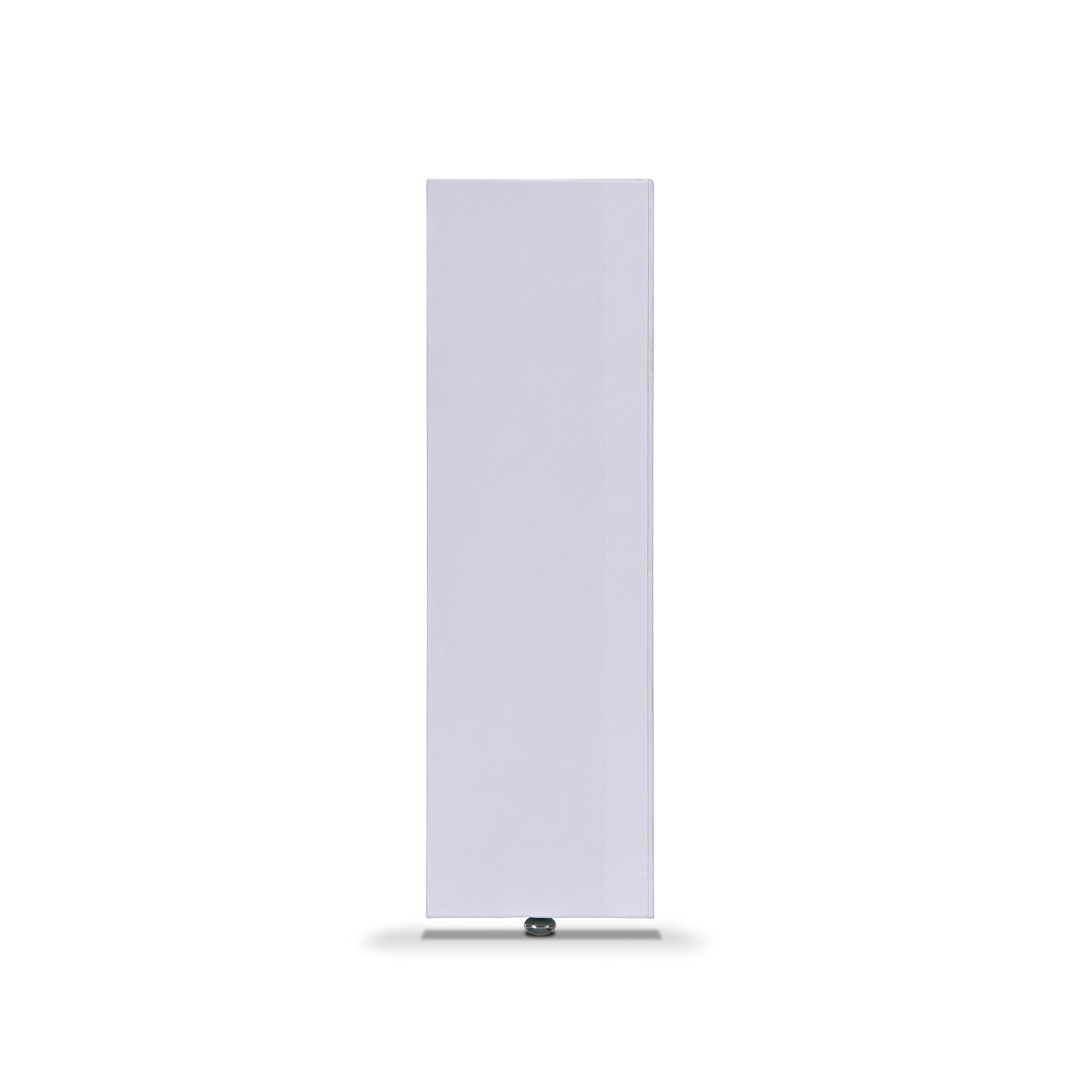 Side view of lavender-white Xactz rigid drawer box showing plain surface and metal pull bead at base.
