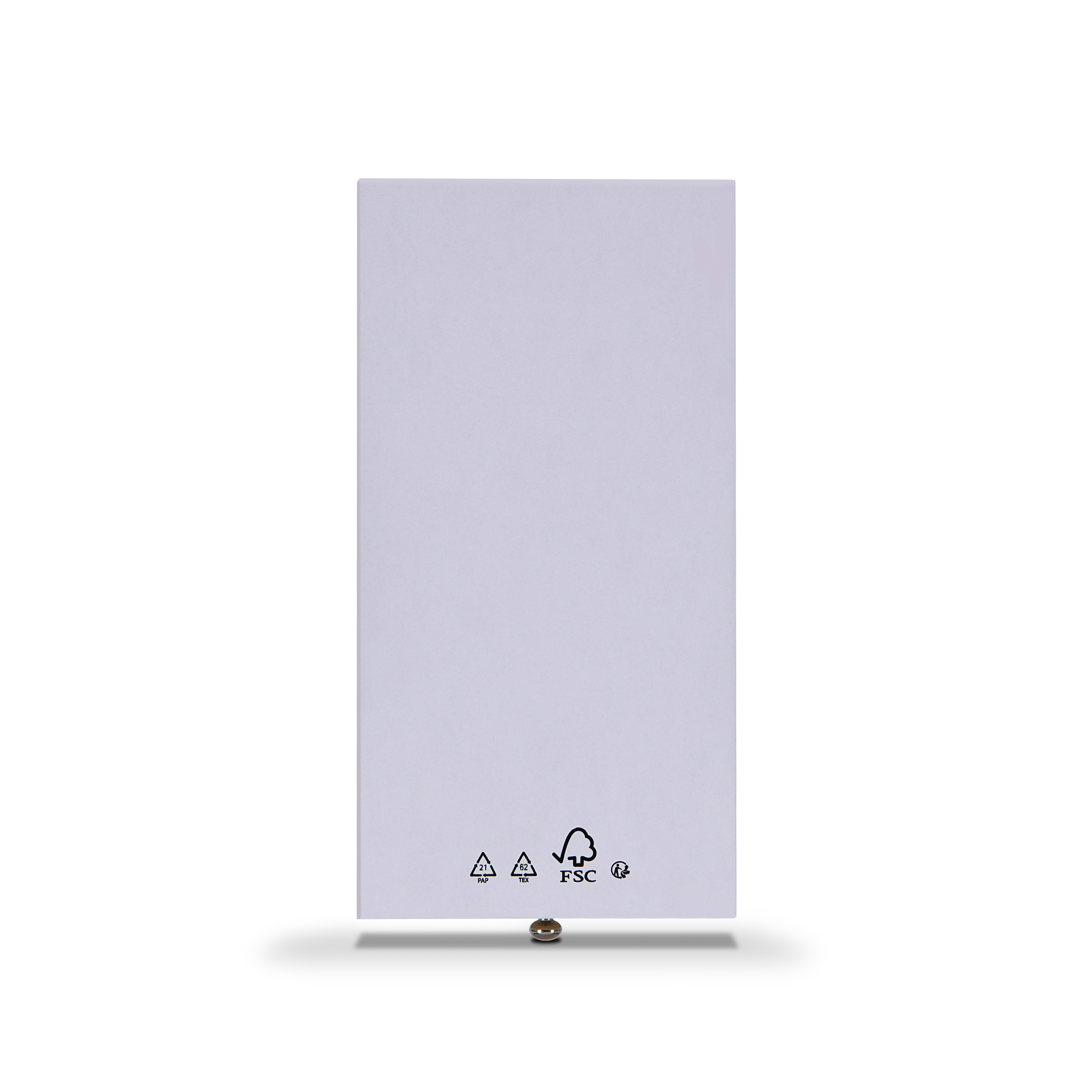 Rear view of Xactz drawer box showing PAP, TEX, FSC, and recycling certification symbols at base.