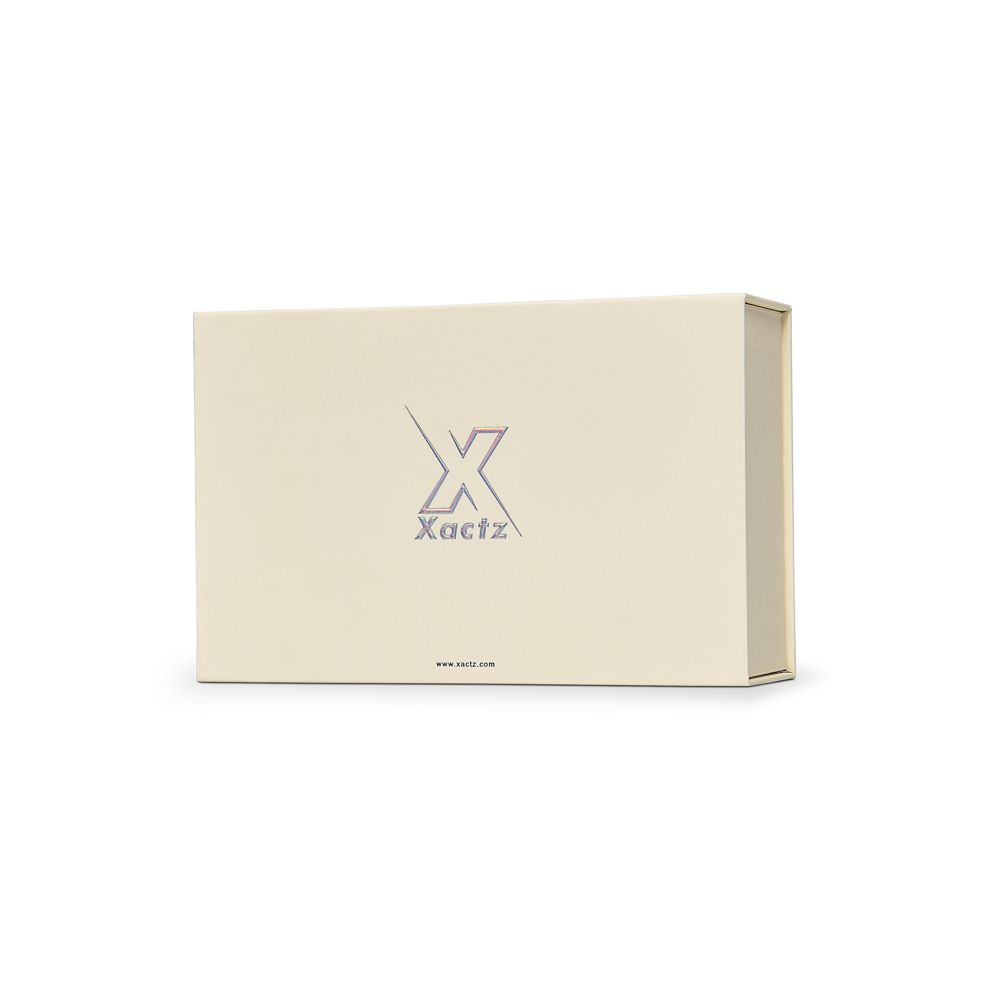 Premium Wheat Yellow Book-Style Box with Embossed Holographic Silver Foil Logo, Silk Satin Lining and Magnetic Closure