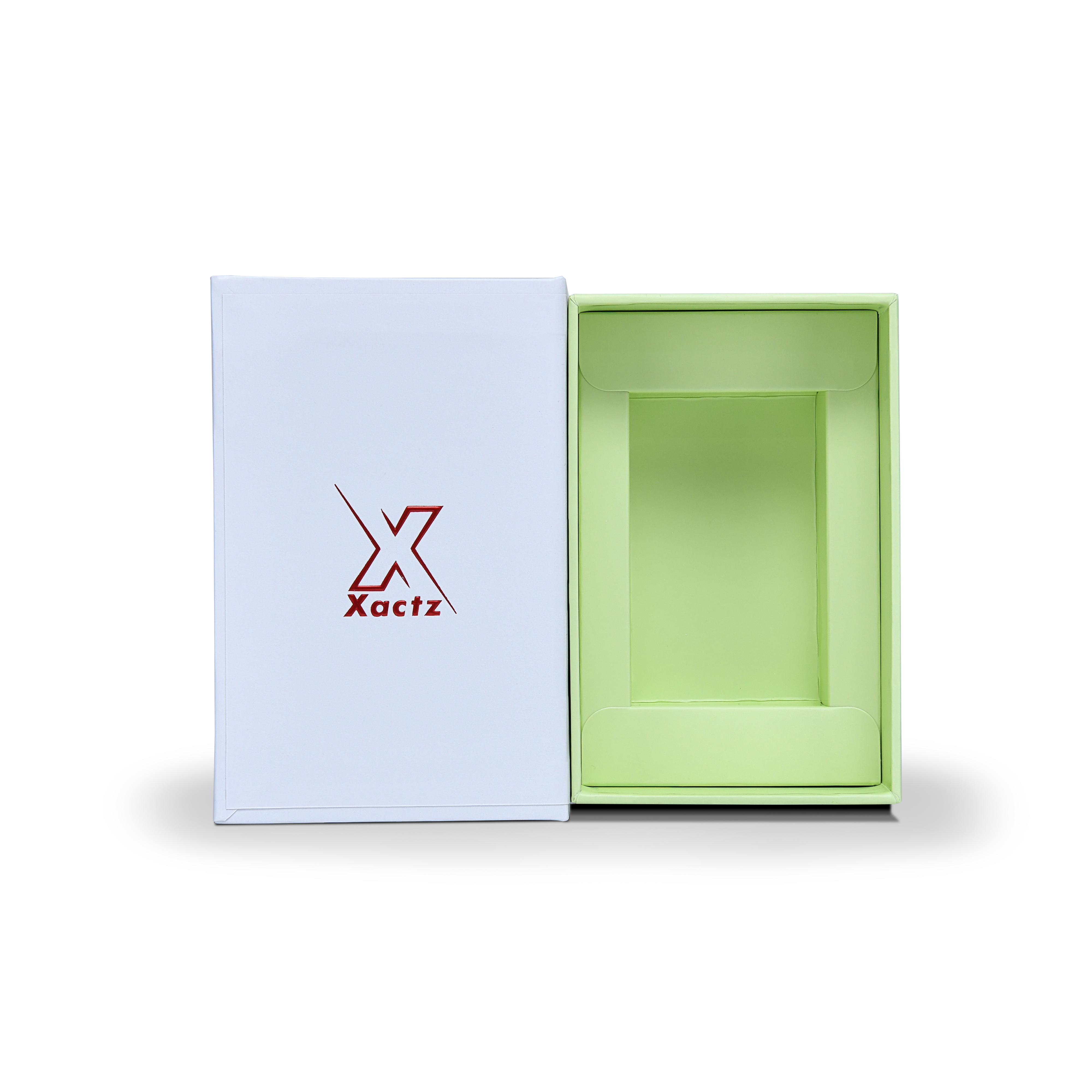 Premium White Green Embossed Red Gold Foil Book-Shaped Luxury Gift Box with Green Ractangular Inner Tray