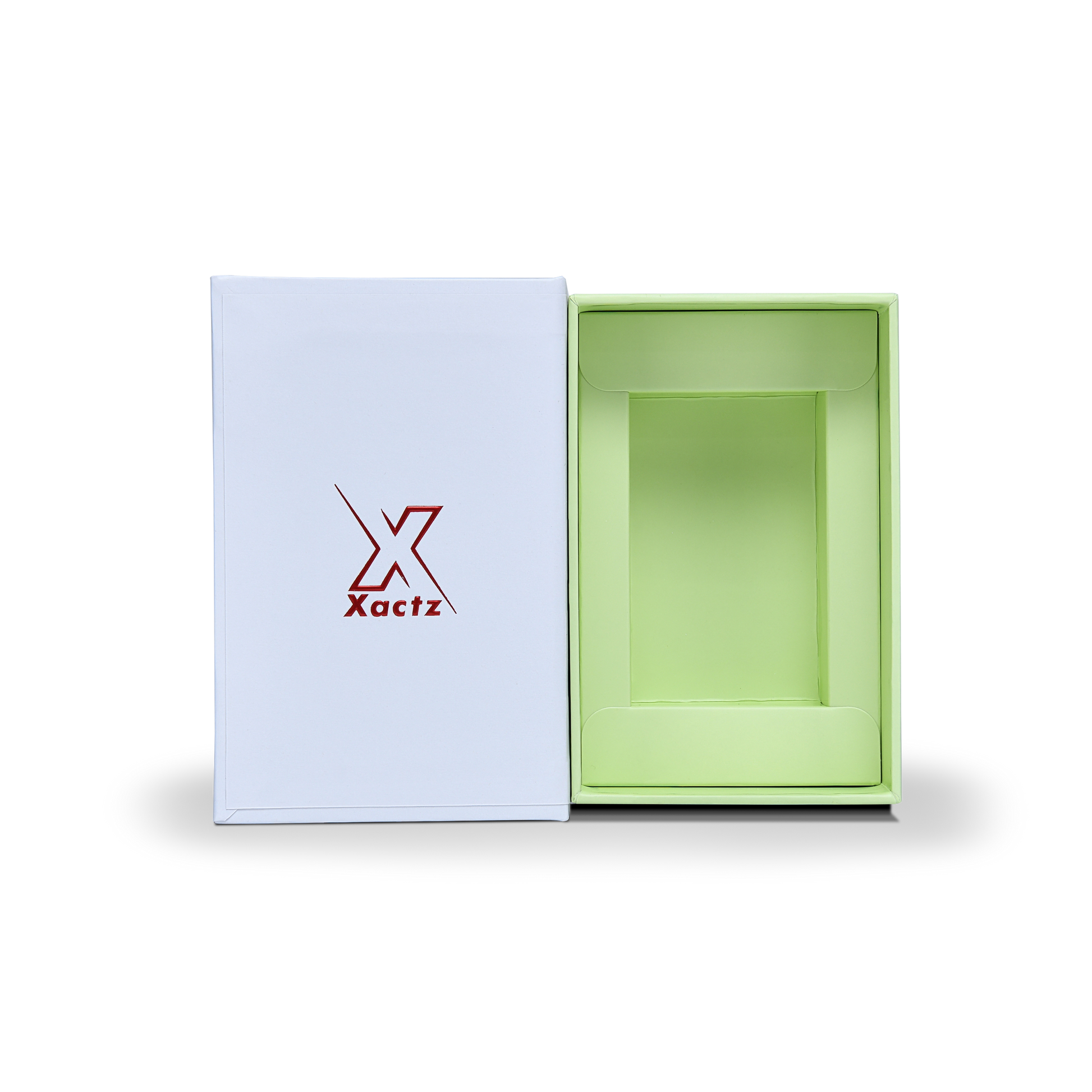 Premium White Green Embossed Red Gold Foil Book-Shaped Luxury Gift Box with Green Ractangular Inner Tray