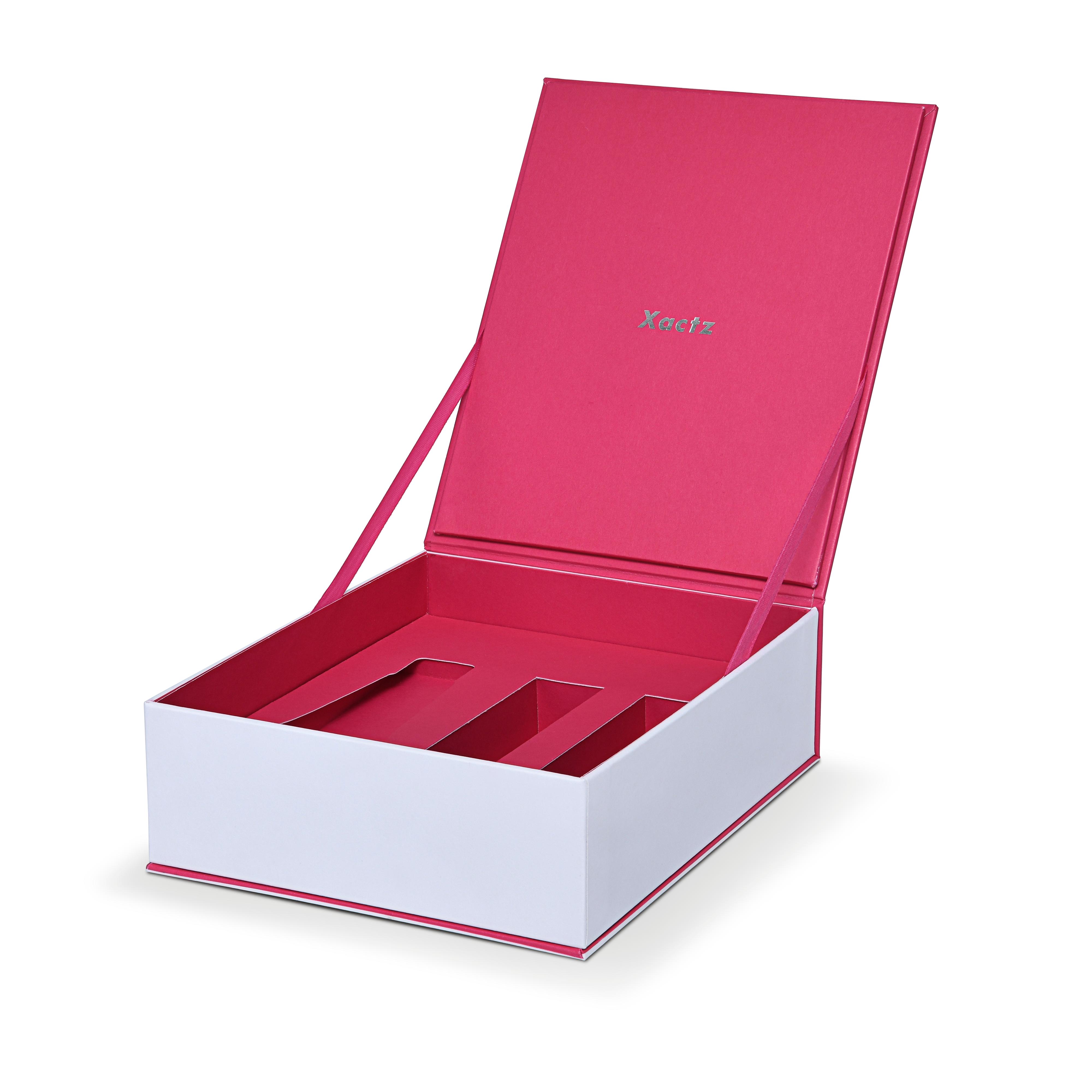 Premium White Rigid Flip-Top Luxury Gift Box with Red Interior and Custom Bottle Compartments