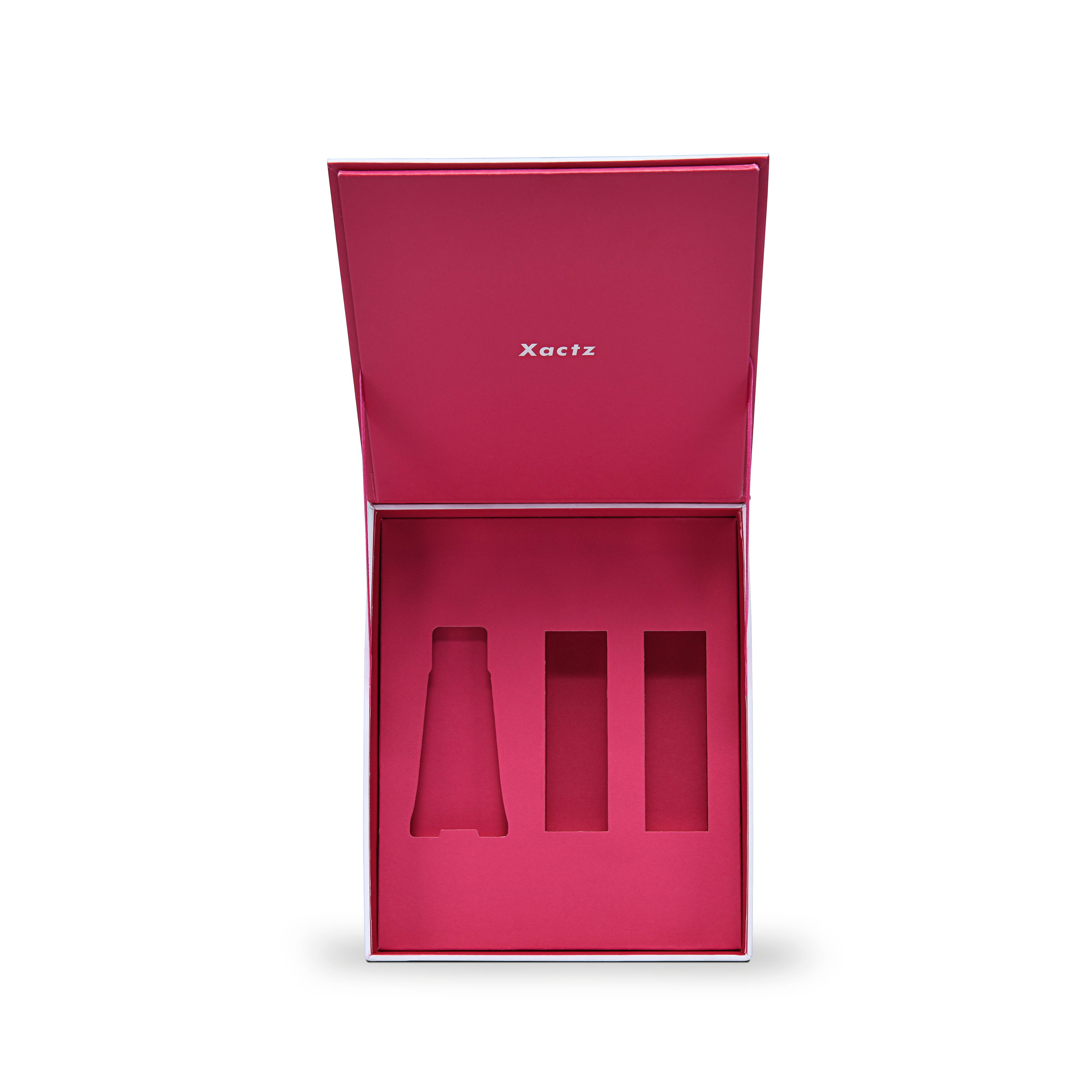 Premium White Rigid Flip-Top Luxury Gift Box with Red Interior and Custom Bottle Compartments