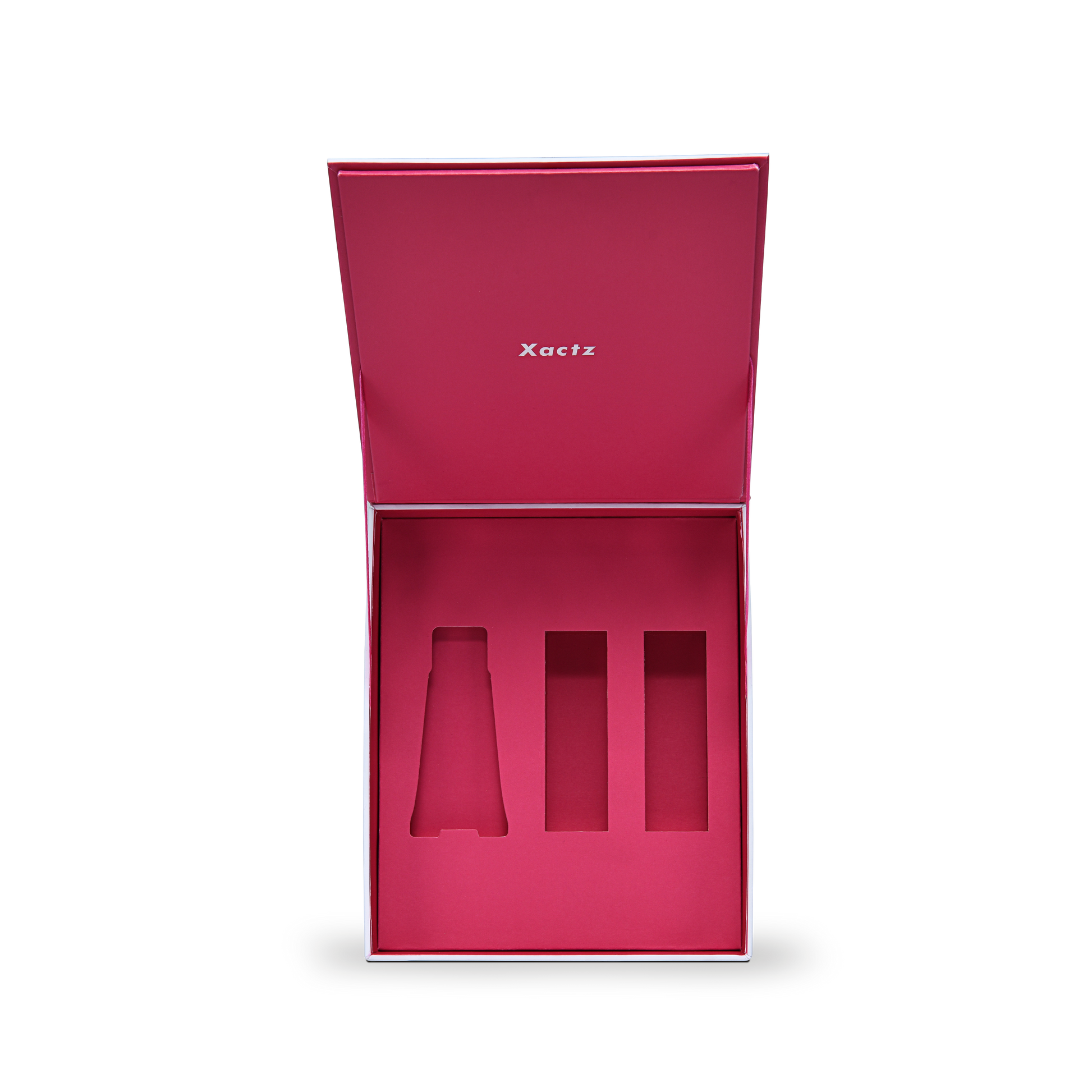 Premium White Rigid Flip-Top Luxury Gift Box with Red Interior and Custom Bottle Compartments