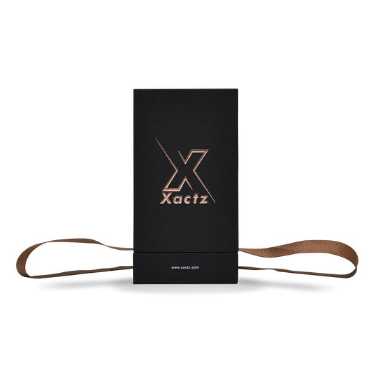 Pure Brand Inspiration Essence Elegant Texture Black Rose Gold Embossed Extra Tall Rigid Gift Box with Ribbon Closure