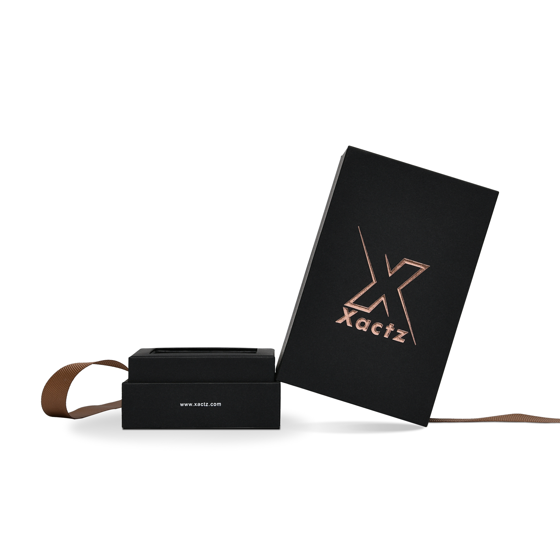 Pure Brand Inspiration Essence Elegant Texture Black Rose Gold Embossed Extra Tall Rigid Gift Box with Ribbon Closure