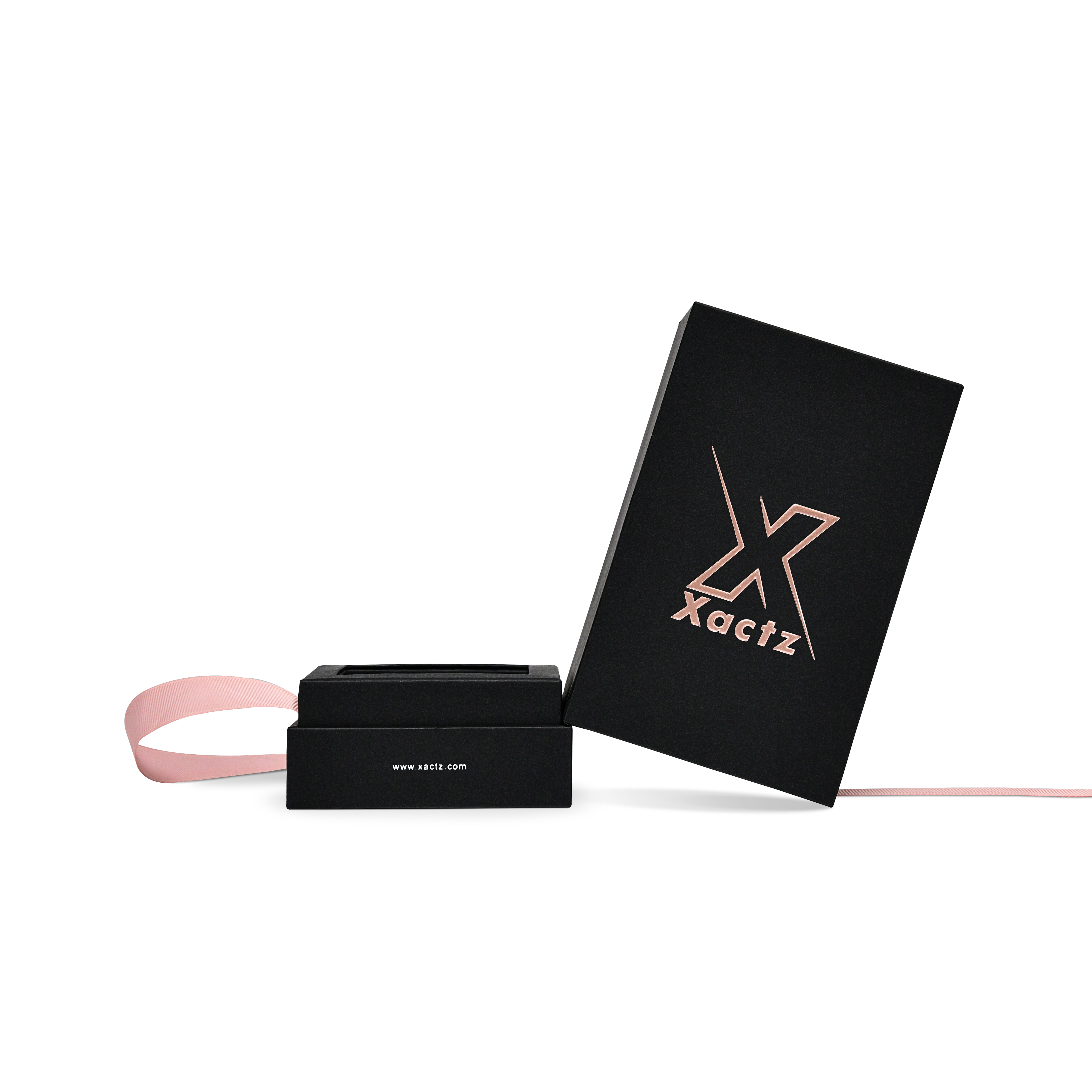 Pure Brand Inspiration Essence Elegant Texture Black Rose Gold Embossed Rigid Gift Box with Ribbon Closure