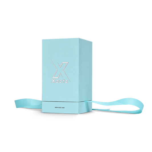 Pure Brand Inspiration Essence Freedom Texture Sky Blue Matte Silver Embossed Extra Tall Rigid Gift Box with Ribbon Closure