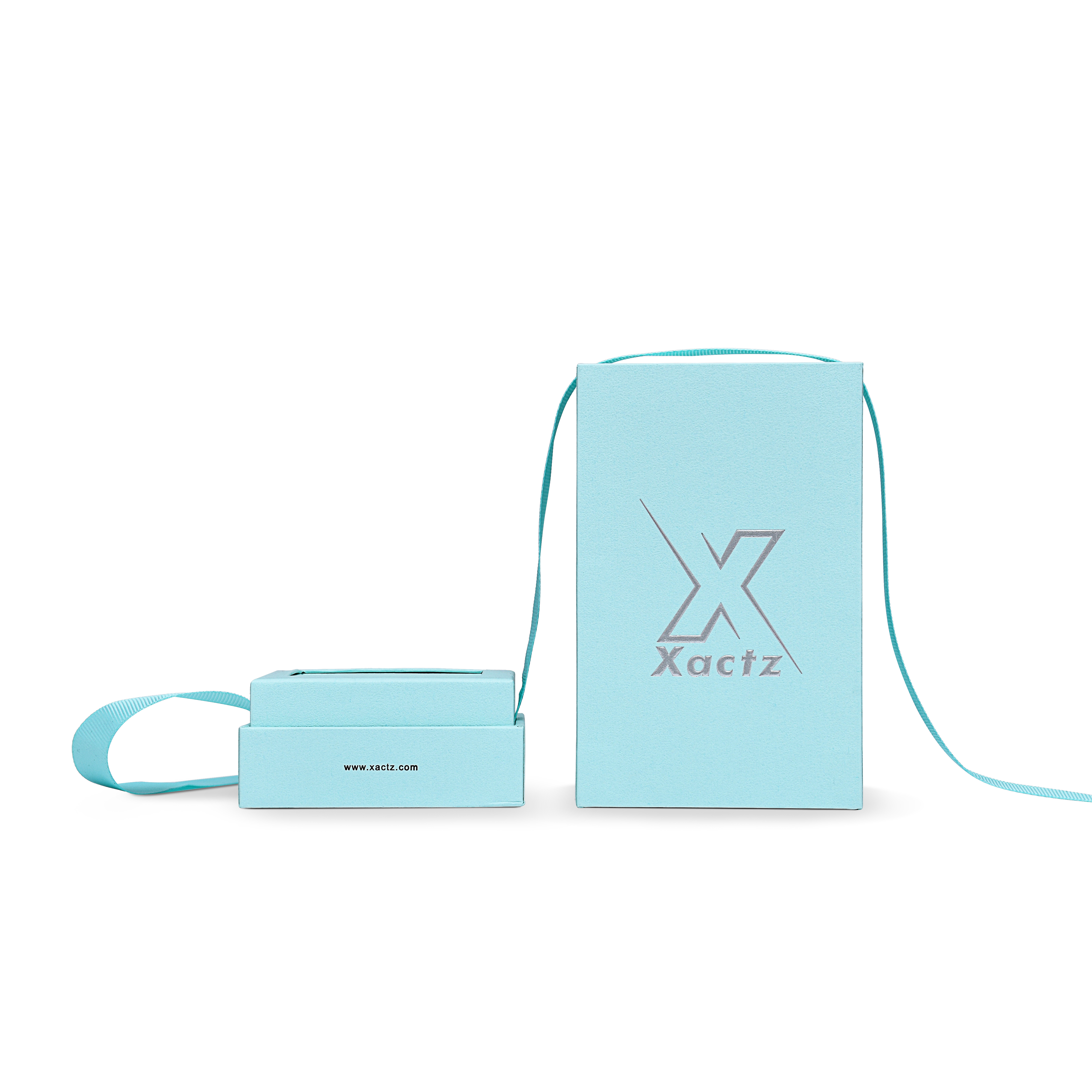 Pure Brand Inspiration Essence Freedom Texture Sky Blue Matte Silver Embossed Extra Tall Rigid Gift Box with Ribbon Closure