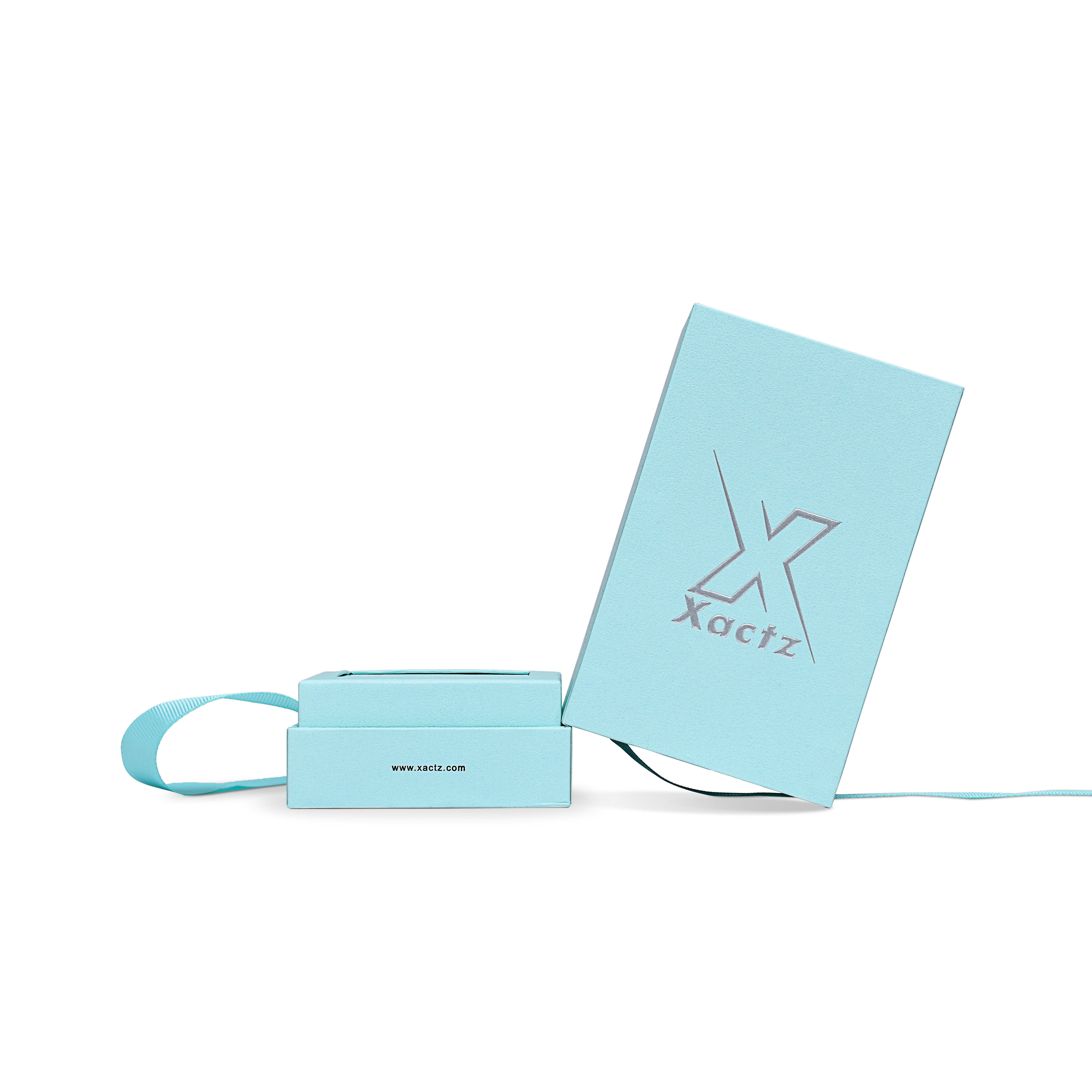 Pure Brand Inspiration Essence Freedom Texture Sky Blue Matte Silver Embossed Extra Tall Rigid Gift Box with Ribbon Closure