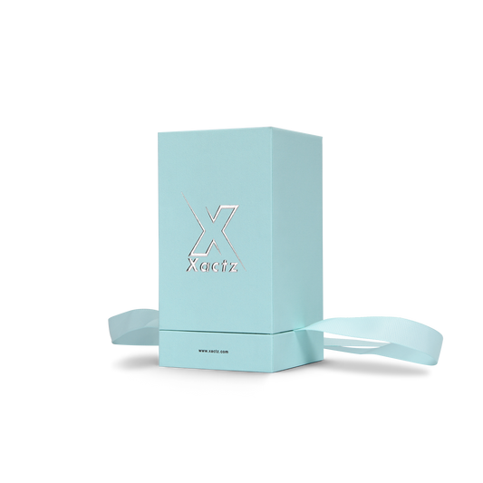 Pure Brand Inspiration Essence Freedom Texture Sky Blue Bright Silver Embossed Extra Tall Rigid Gift Box with Ribbon Closure