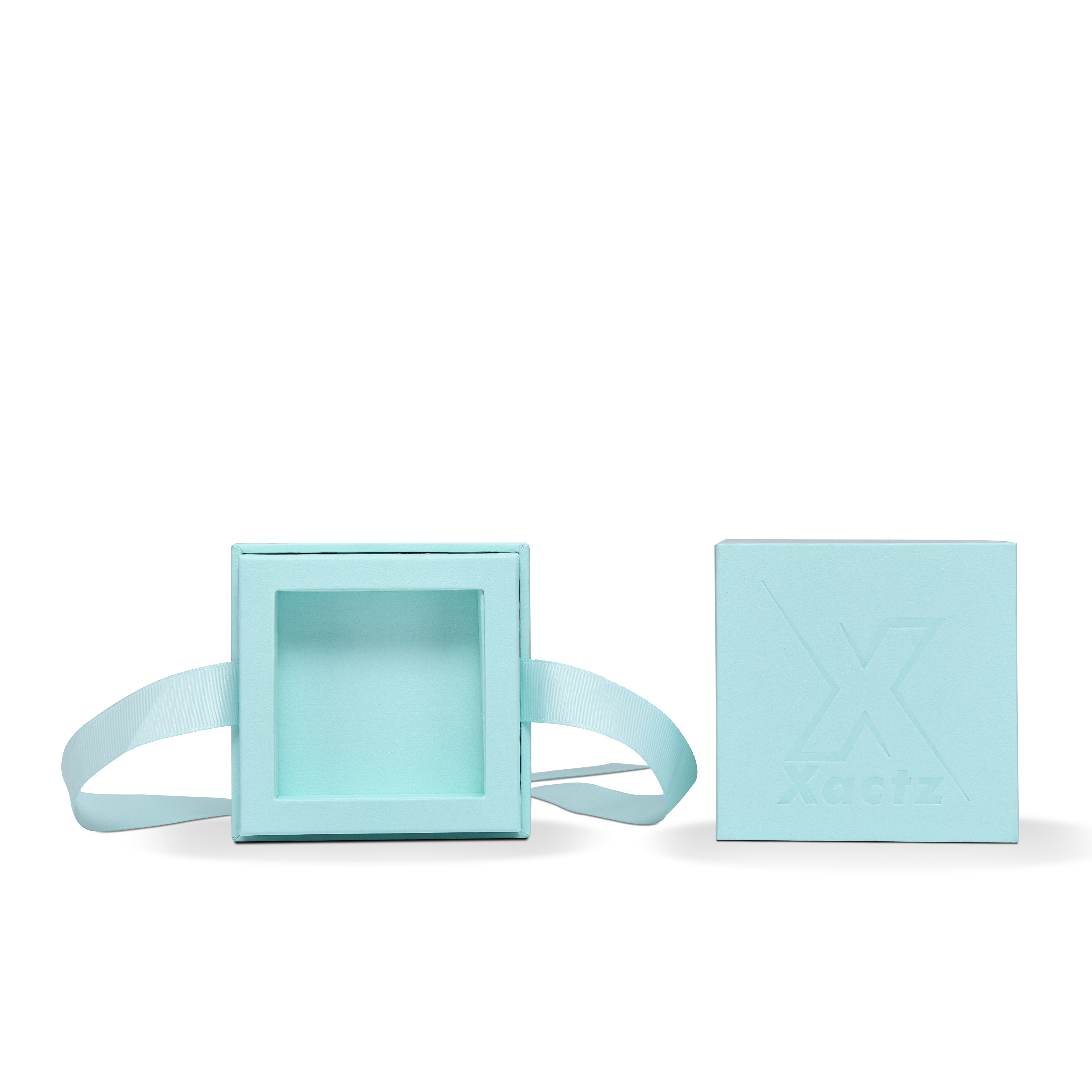 Pure Brand Inspiration Essence Freedom Texture Sky Blue Bright Silver Embossed Extra Tall Rigid Gift Box with Ribbon Closure