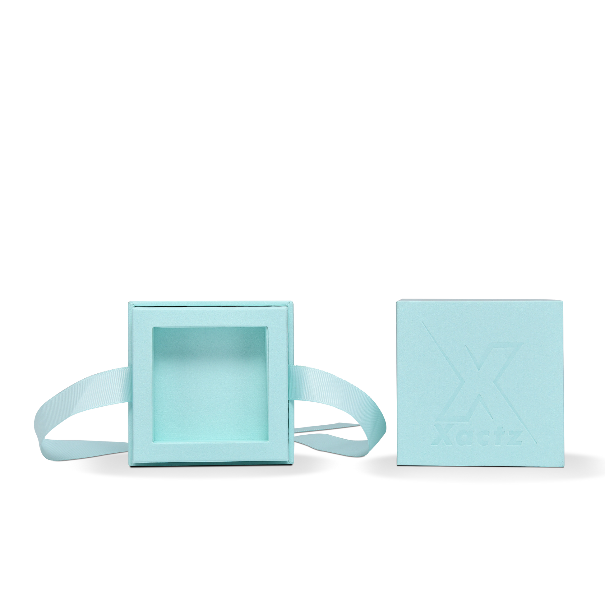 Pure Brand Inspiration Essence Freedom Texture Sky Blue Bright Silver Embossed Extra Tall Rigid Gift Box with Ribbon Closure