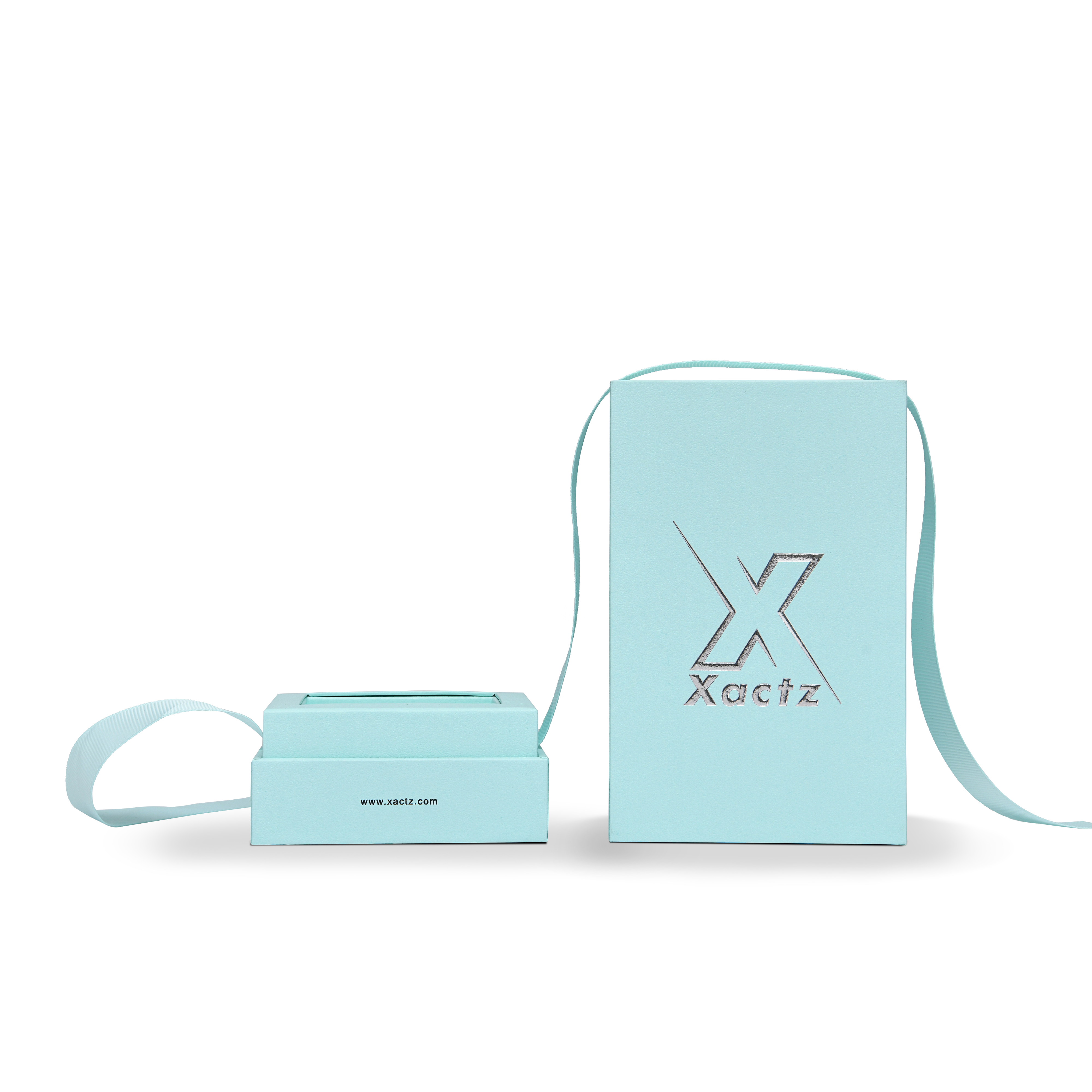 Pure Brand Inspiration Essence Freedom Texture Sky Blue Bright Silver Embossed Extra Tall Rigid Gift Box with Ribbon Closure