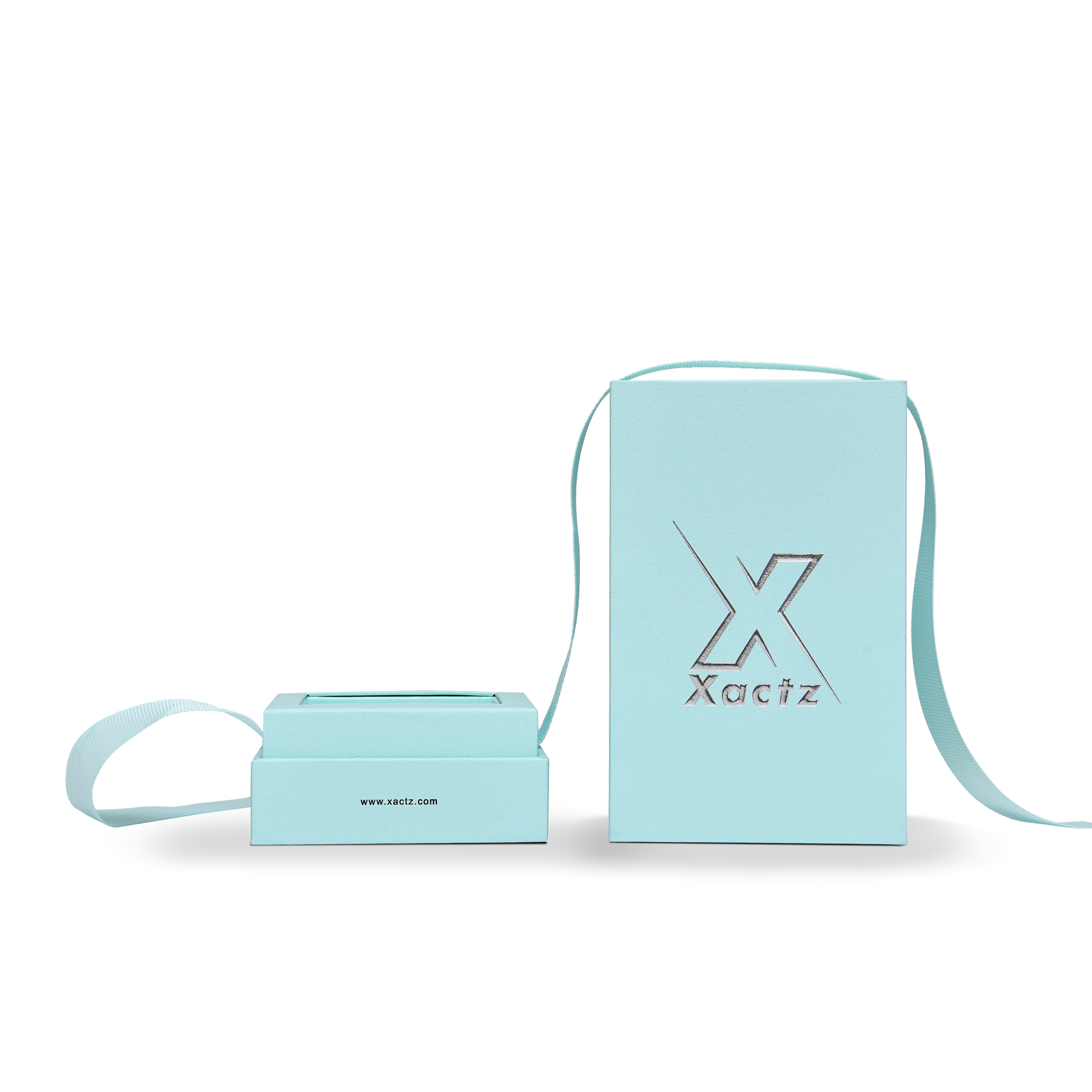 Pure Brand Inspiration Essence Freedom Texture Sky Blue Bright Silver Embossed Extra Tall Rigid Gift Box with Ribbon Closure