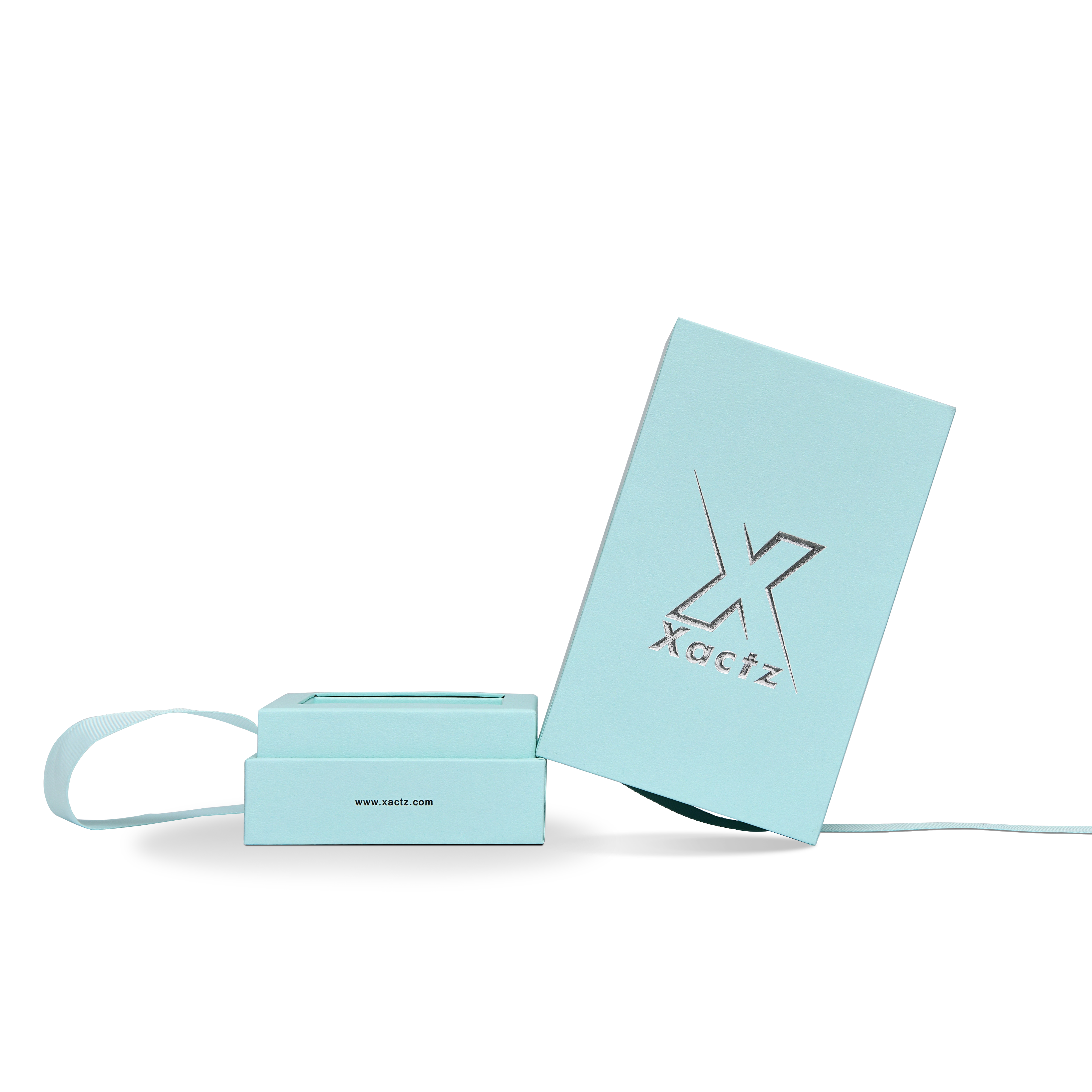 Pure Brand Inspiration Essence Freedom Texture Sky Blue Bright Silver Embossed Extra Tall Rigid Gift Box with Ribbon Closure