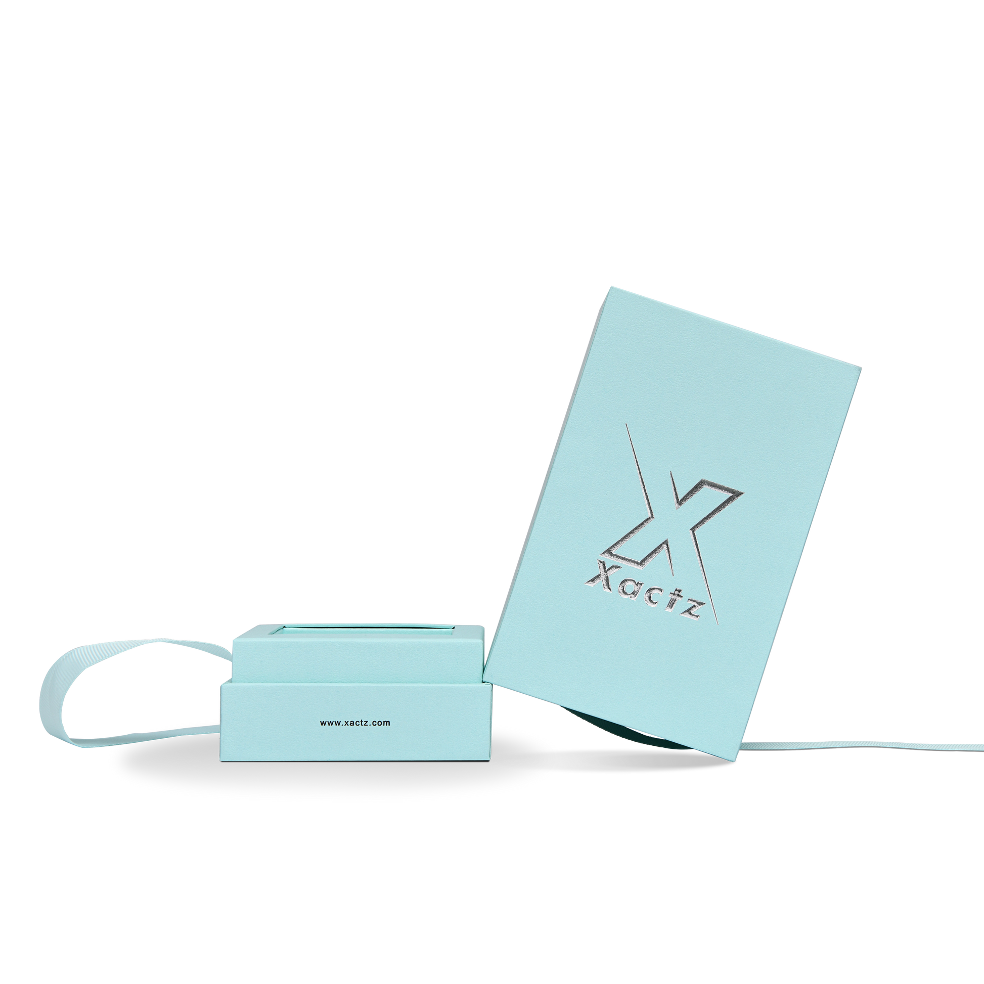 Pure Brand Inspiration Essence Freedom Texture Sky Blue Bright Silver Embossed Extra Tall Rigid Gift Box with Ribbon Closure