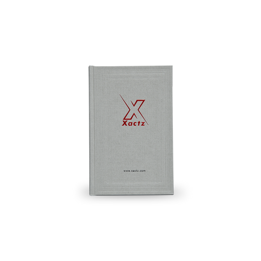 Sage Gray Beige Embossed Red Gold Foil Book-Shaped Luxury Gift Box with Debossed Border Frame and Rectangular Inner Tray