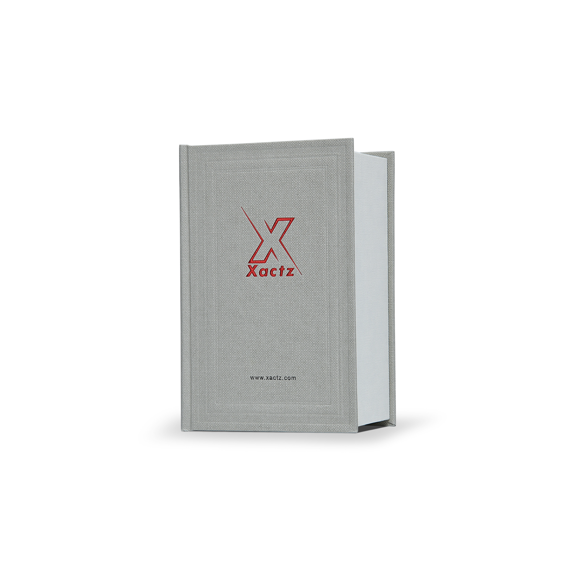 Sage Gray Beige Embossed Red Gold Foil Book-Shaped Luxury Gift Box with Debossed Border Frame